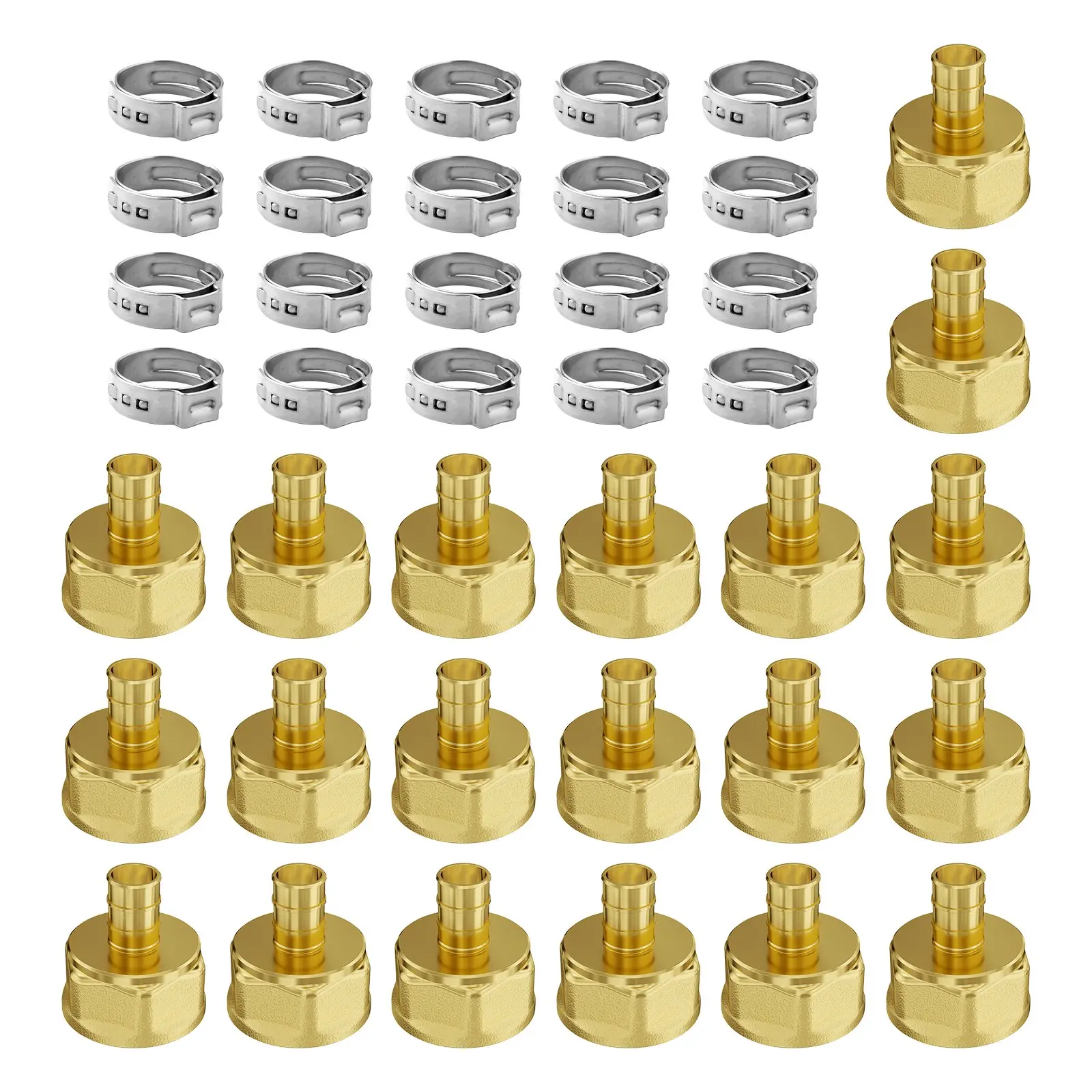VEVOR Pipe Fittings, 1/2" 20PCS Brass Pipe Fittings, Clamp-style 1/2 NPT Internal Thread Pipe Connector Brass Air Fittings, Heavy Duty Plumbing Fittings NPT Adapter for Heating/Shower Systems, Water