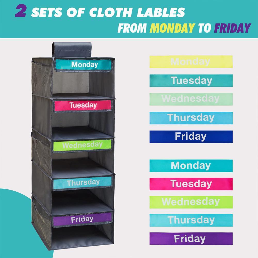 5 Layer Hanging Clothes Storage Rack, 1 Count Weekly Hanging Clothes Organizer, Multifunctional Hanging Storage Rack for Home Bedroom