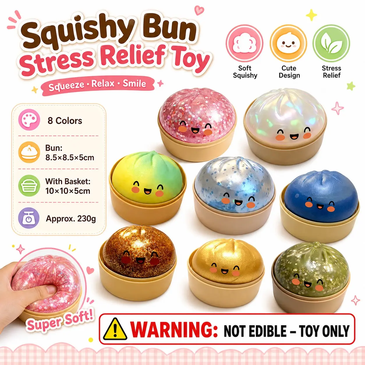 Stress Relief Baozi Squishy Toy, Creative Simulation Stress Release Soft Baozi, Trendy Blind Box, Pressure Relief Tool, Fun and Relaxing, Decompression Squeeze