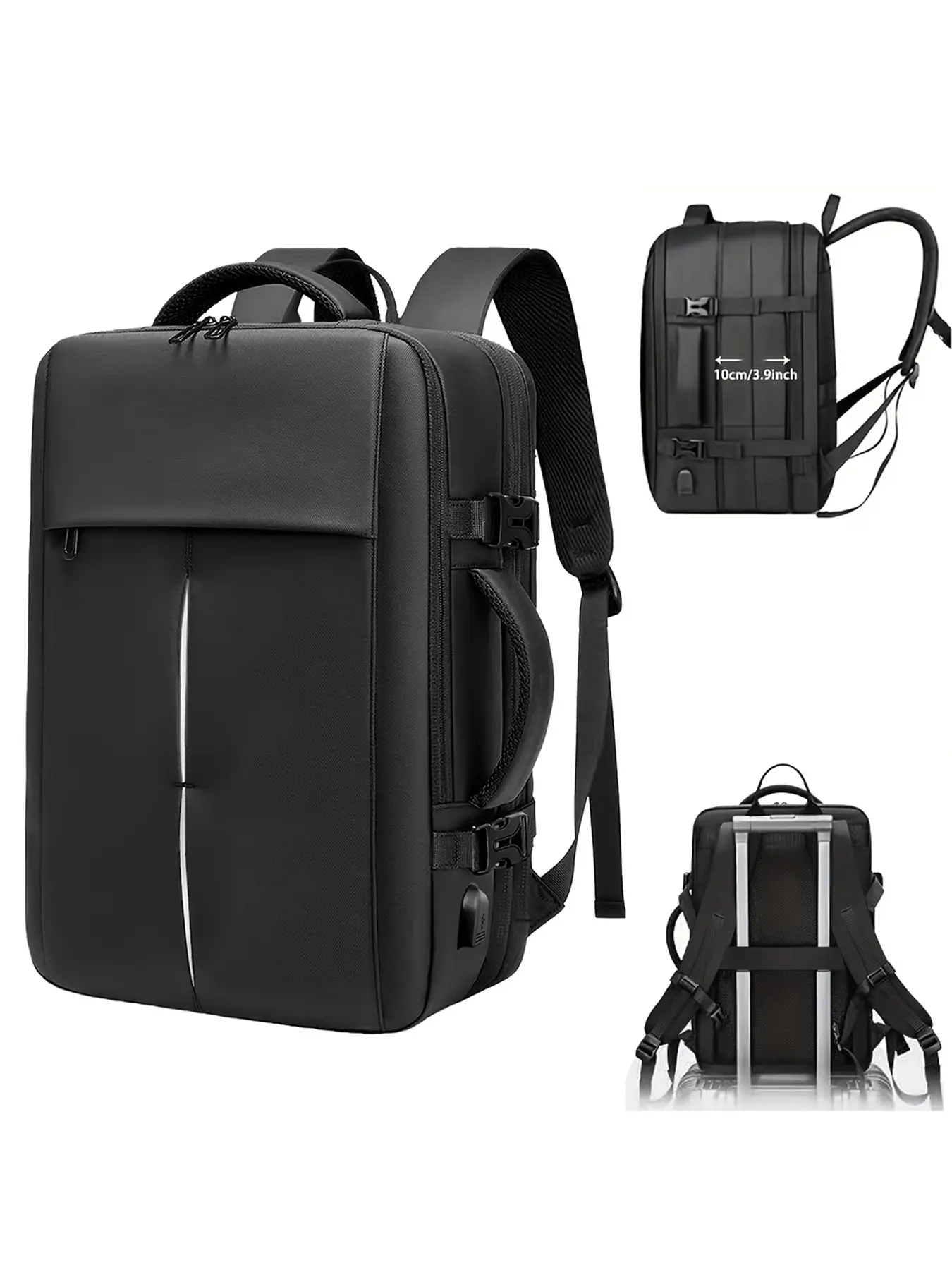 Men's Waterproof Backpack, Expandable 20-Inch Travel Bag, Laptop Compartment, Reflective Strips, Adjustable Shoulder Strap, Fashion Design