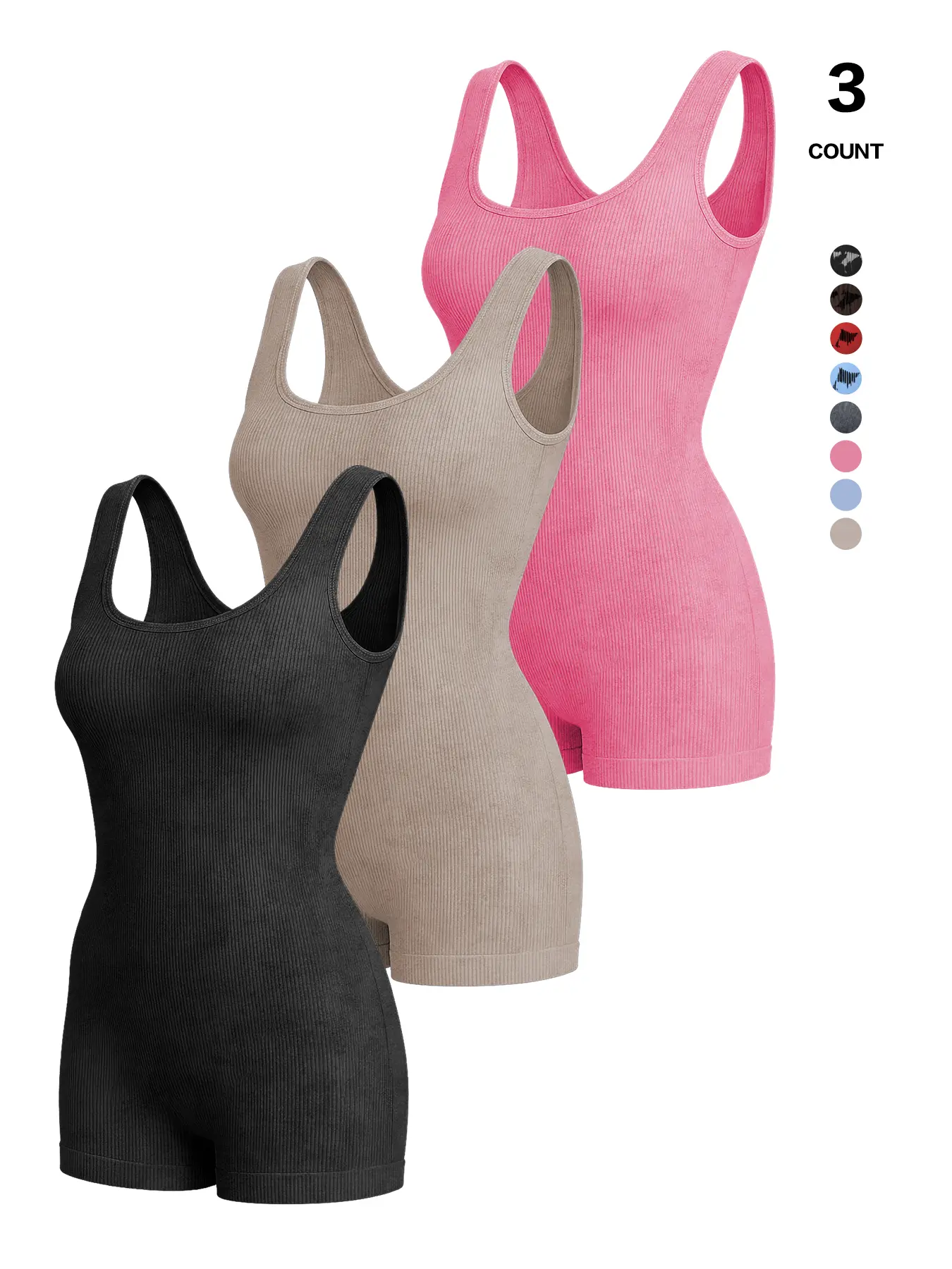2026 Women's Seamless Ribbed Unitard, Square Neck Tummy Control Workout Romper, One Piece Jumpsuit for Fitness & Comfort