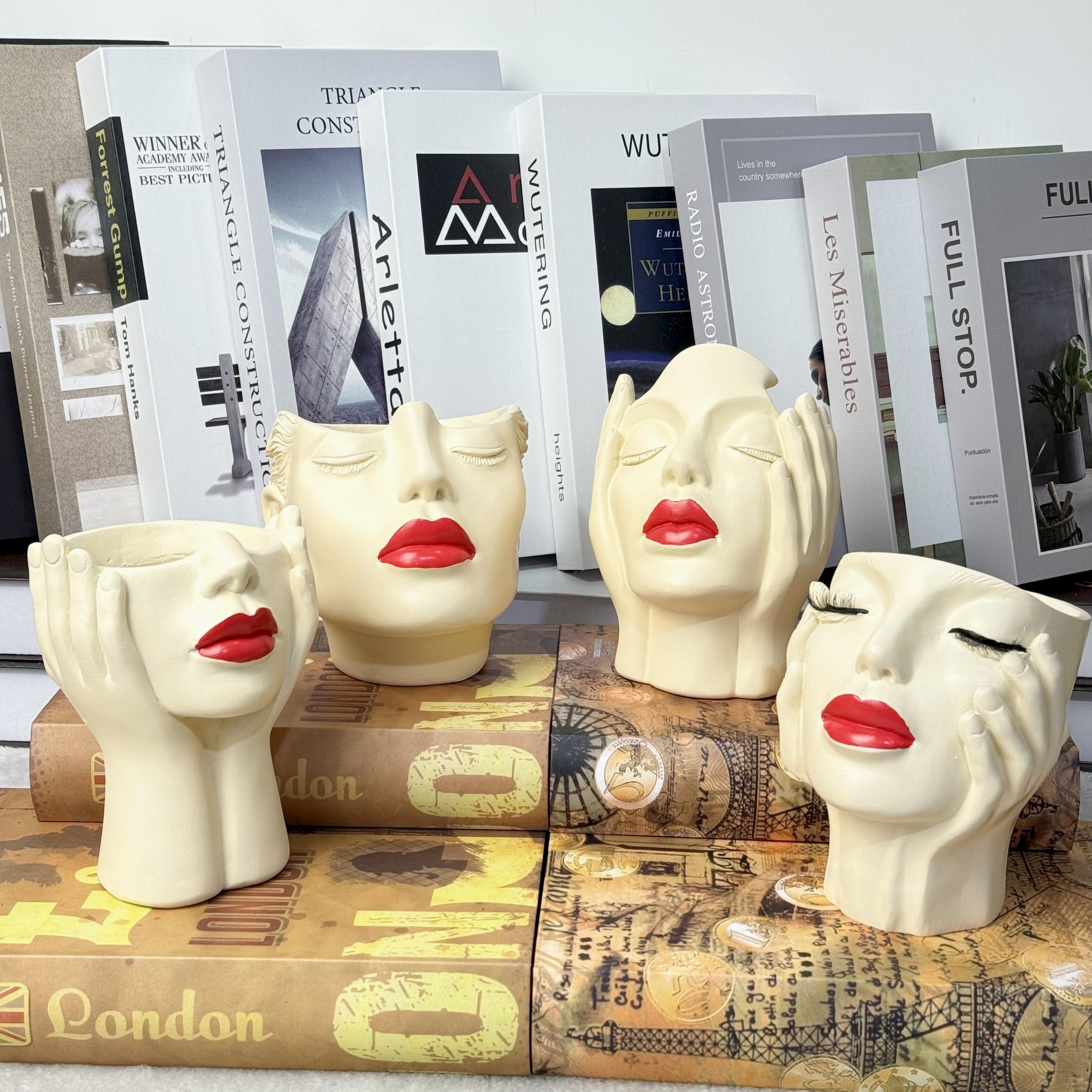 1pc artistic face-shaped flower pot, Planter Pots, makeup brush bucket, a highly designed and practical Decorative garden and courtyard home decoration item, the top choice for soft furnishings, a desktop beauty tool storage