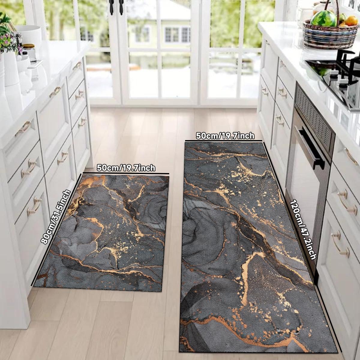 1pc Non-slip Kitchen Floor Mat | Kitchen Mat Set | Marble Pattern Print | Machine Washable, Soft and Comfortable | Rectangular Home Decor Rug | Suitable for Kitchen Areas. Perfect for Kitchens, Living Rooms, Non Slip Rugs