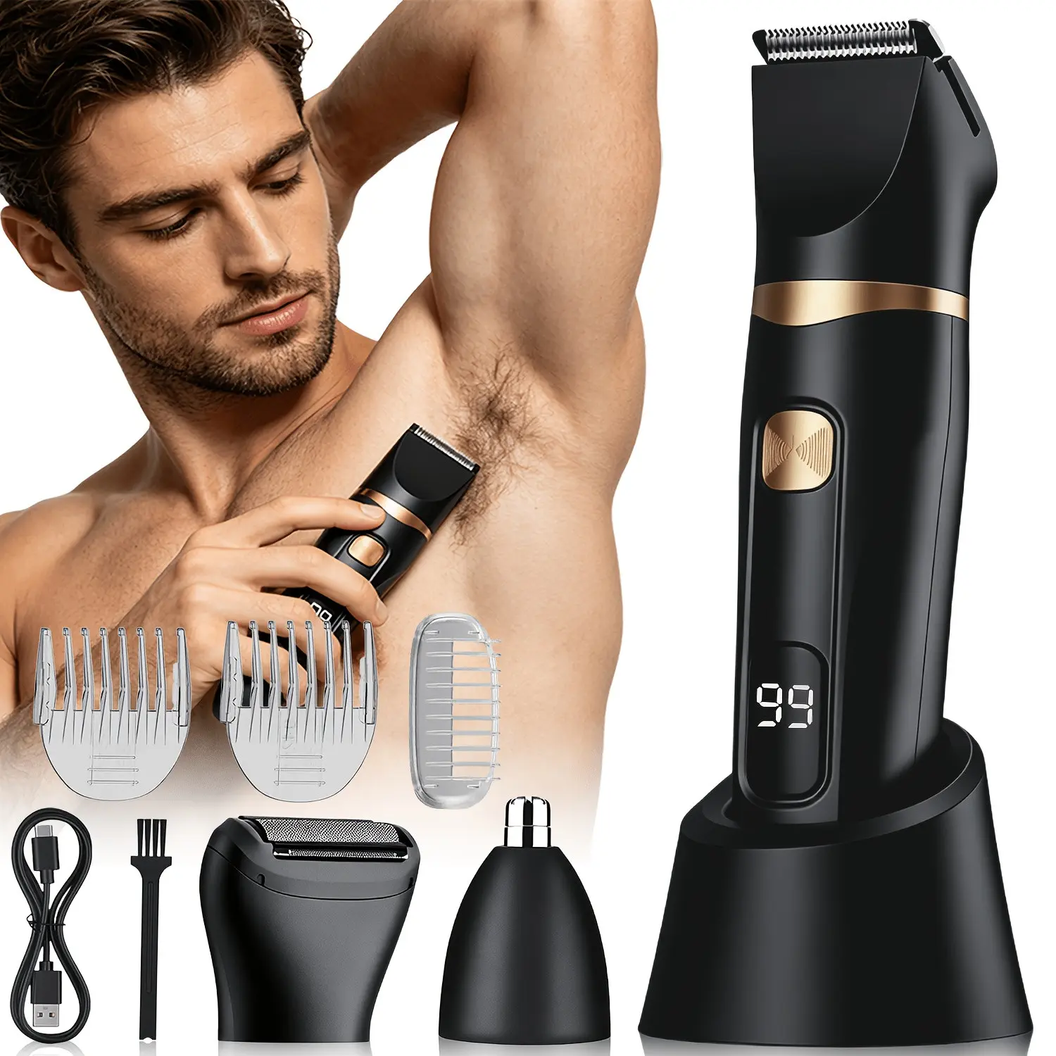 Men's Three-In-One Multi-Function Manscaping Trimmer, Rechargeable Wireless Beard, Brow, Nose Hair Clipper, Grooming Tool, Perfect Gift