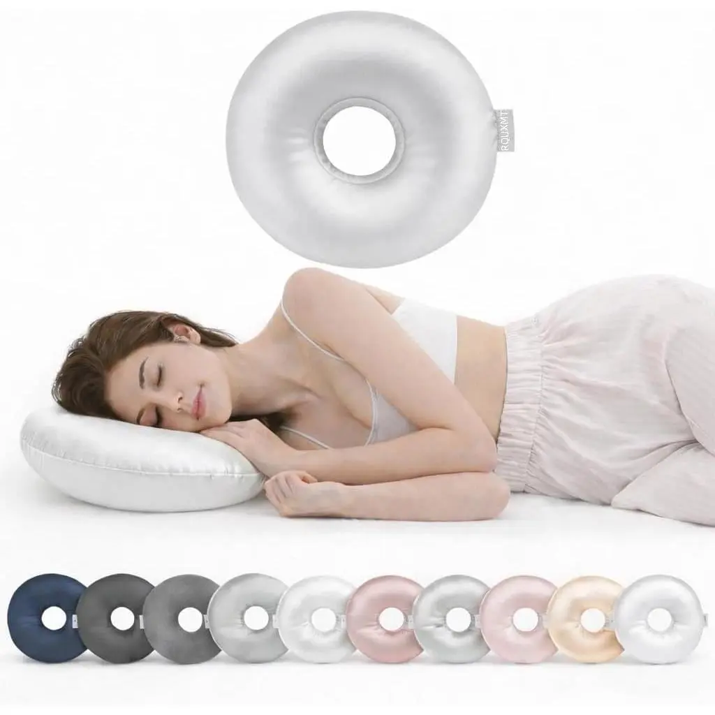 Piercing Pillow for Side Sleepers with an Ear Hole, Donut Pillow for Ear CNH| Comfortable Sleep| Pressure Reduction|Ear Cushion(Silk-Like,Large-Light Grey)