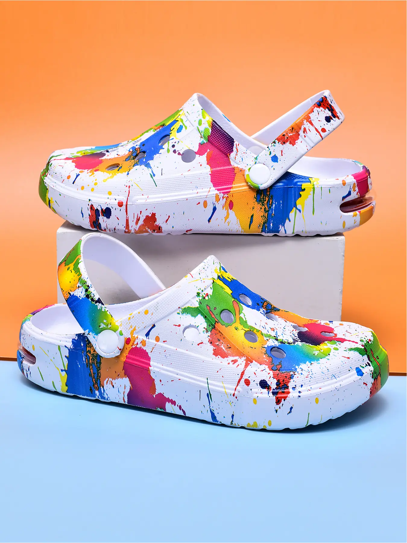 1 Pair Color Splash Ink Print Two-Wear Clogs Lightweight EVA Non Slip Closed Toe Slides Unisex Sandals for Beach Home Bathroom