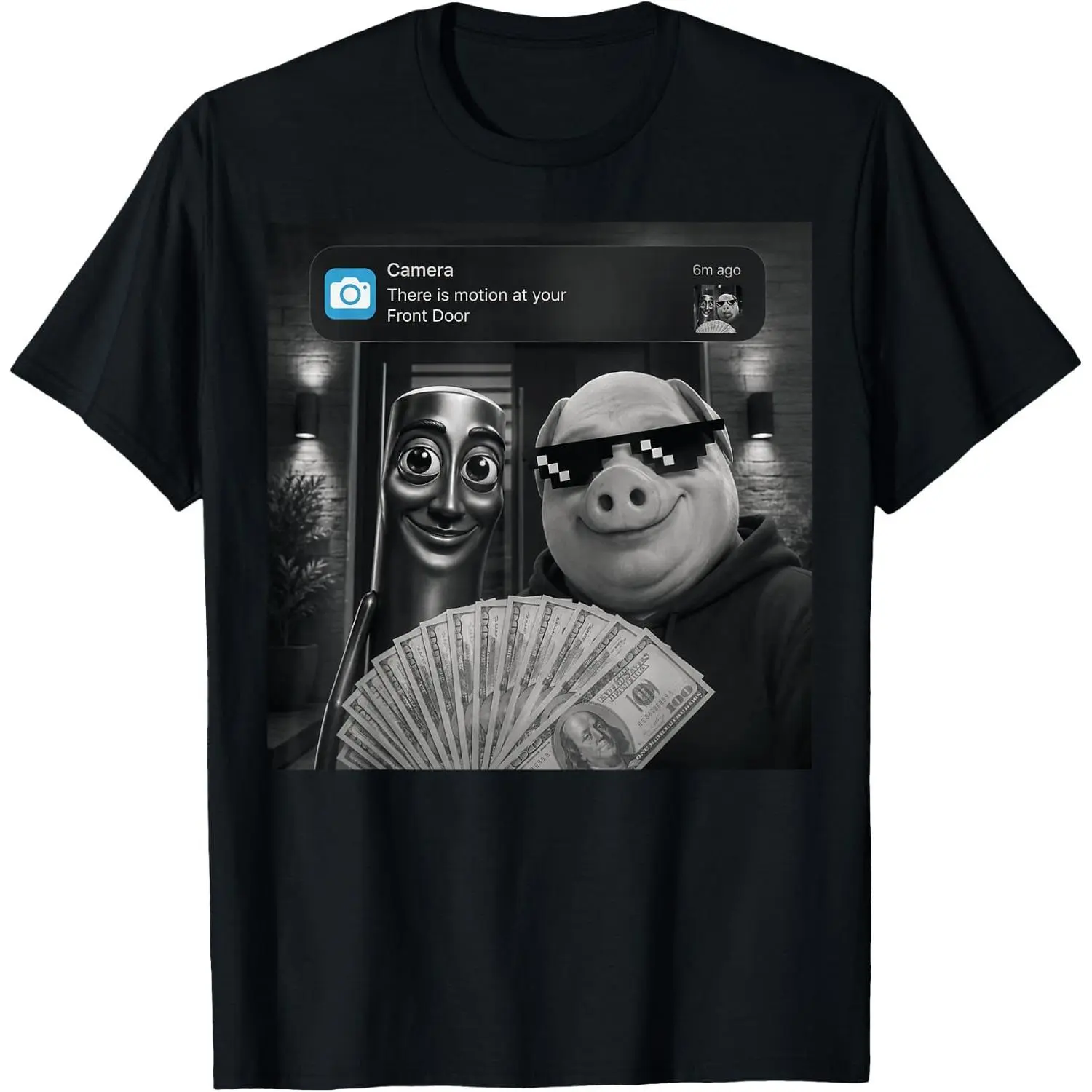John Pork Tung Sahur T-Shirt, Front Door Motion Brainrot Meme Graphic Tee, Funny Viral Short Sleeve Casual Shirt