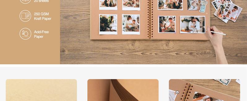 8 x 8 Inch DIY Scrapbook Album 40 Pages Hardcover Kraft Paper Scrap Book Photo Albums Memory Book for Wedding and Anniversary Family (Yellow, 8 Inch)