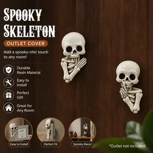 2PCS Peeping Skeleton Corner Decor, Gothic Whispering Skull Socket Plate Hugger, Cute "Shh" Resin Figurine with Adhesive Tape for Light Switches, Monitors & Door Frames