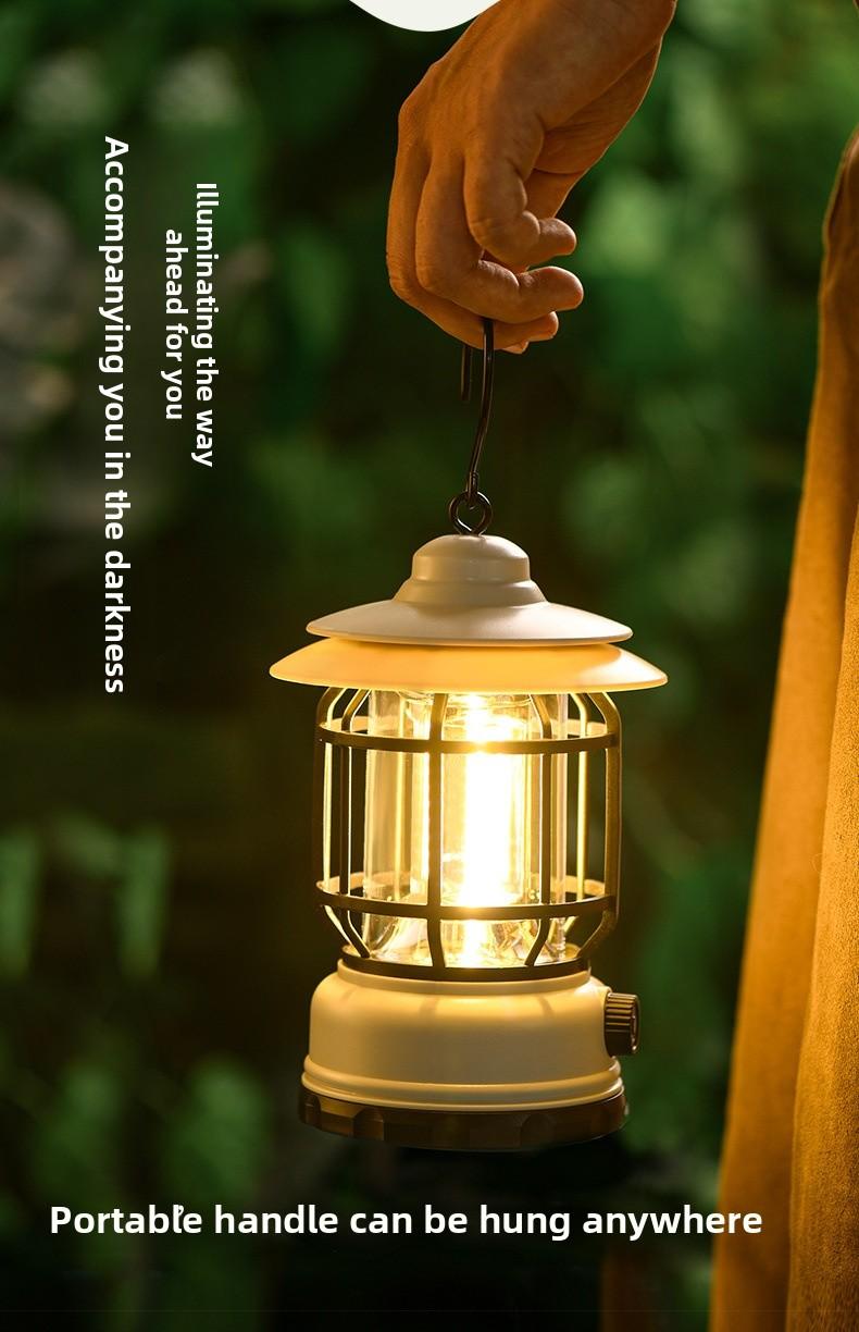 Outdoor Camping Lantern USB Rechargeable LED Light Long Lasting Battery Retro Tent Lamp for Night Market Party Atmosphere Lighting Portable Hiking Lanterns