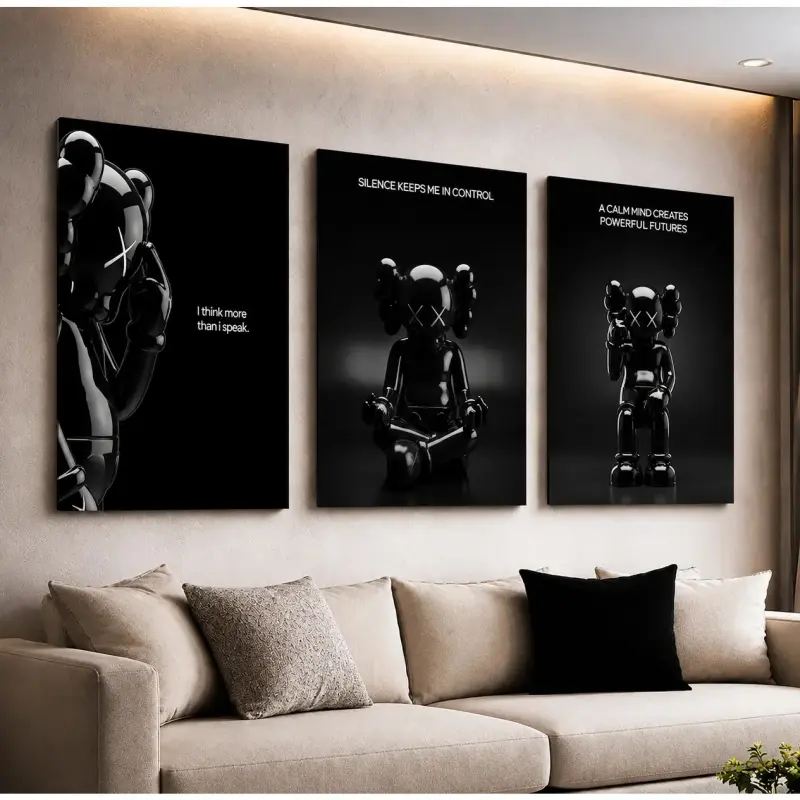 Black KAWS-Inspired Canvas Wall Art, Minimalist Hypebeast Room Decor Poster, Modern Street Art Prints hypebeast wall art hypebeast decor wood frame canvas poster hypebeast print cool wall art set canvas wall art print