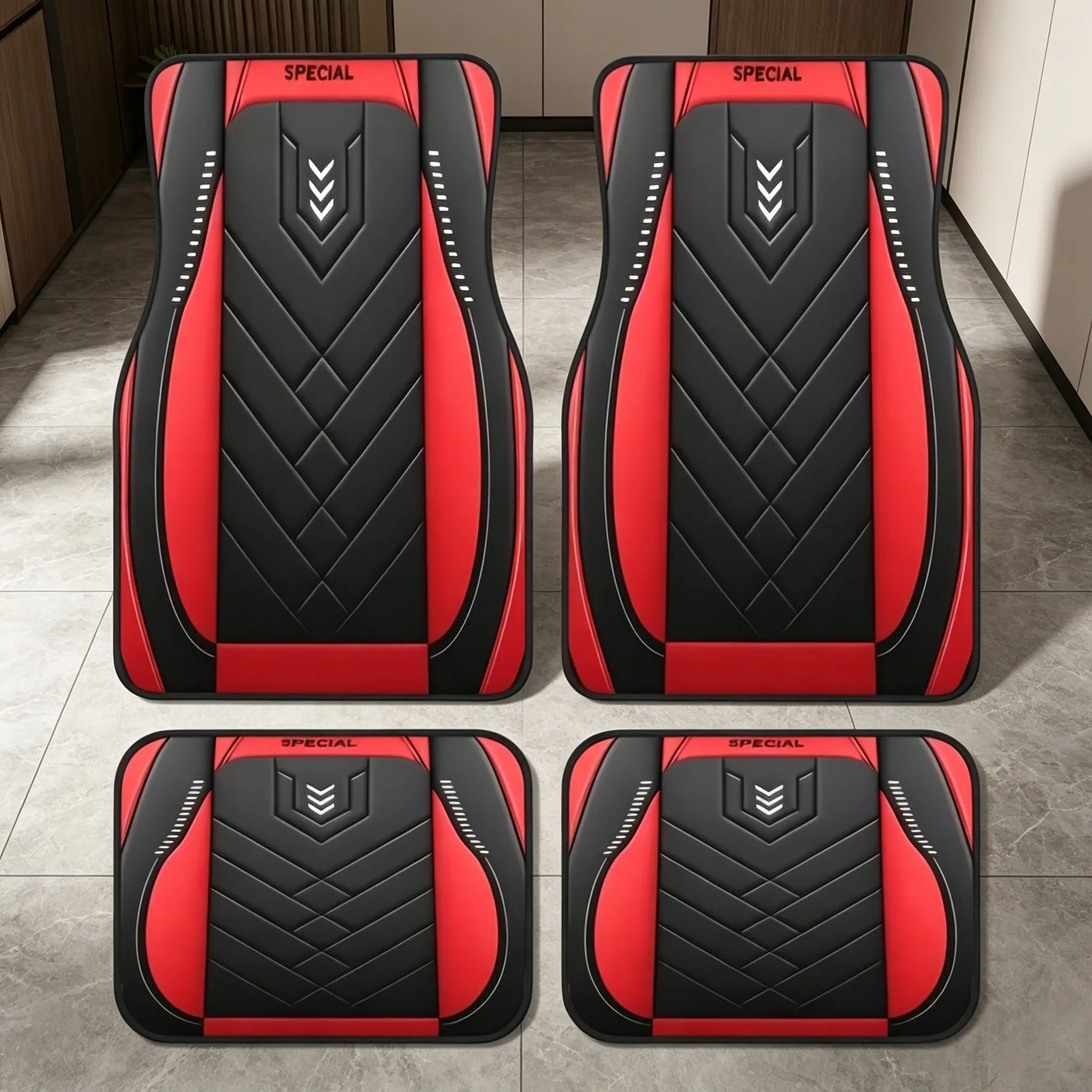 4-Piece Car Floor Mats Set, Automotive Floor Mats, Non-Slip Design, & Plaid Pattern, Durable Polyester Material, Easy to Clean, Perfect Christmas Gift