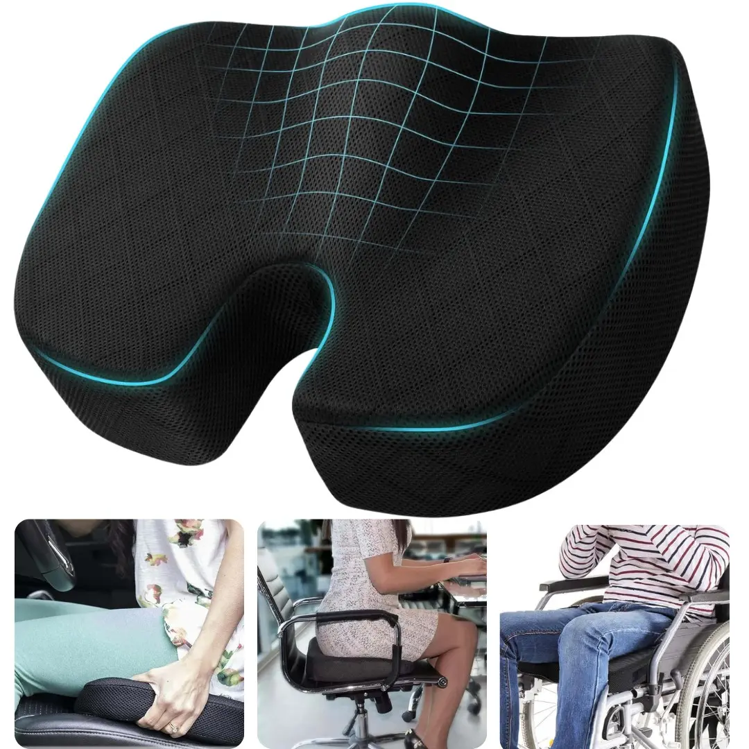 Office/ Car Seat Cushion, Non-Slip Back Uncomfortable Relief Chair Pad, Memory Foam Butt Pillow for Computer Desk, Wheelchair, Driving, Memory Foam Cushion for Long Sitting Hours on Office Chair, Comforts Seat Cushions