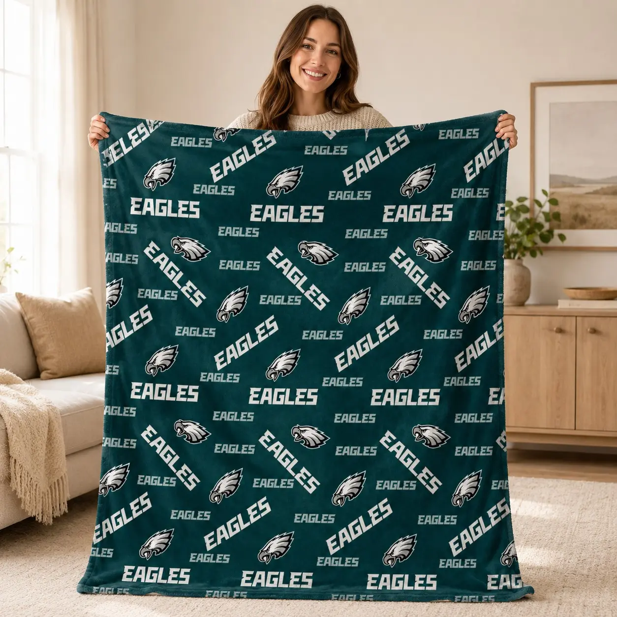 Philadelphia Eagles Full Print Flannel Blanket, Large Size, Soft and Lightweight, Perfect for Bed Sofa Office Camping Trip