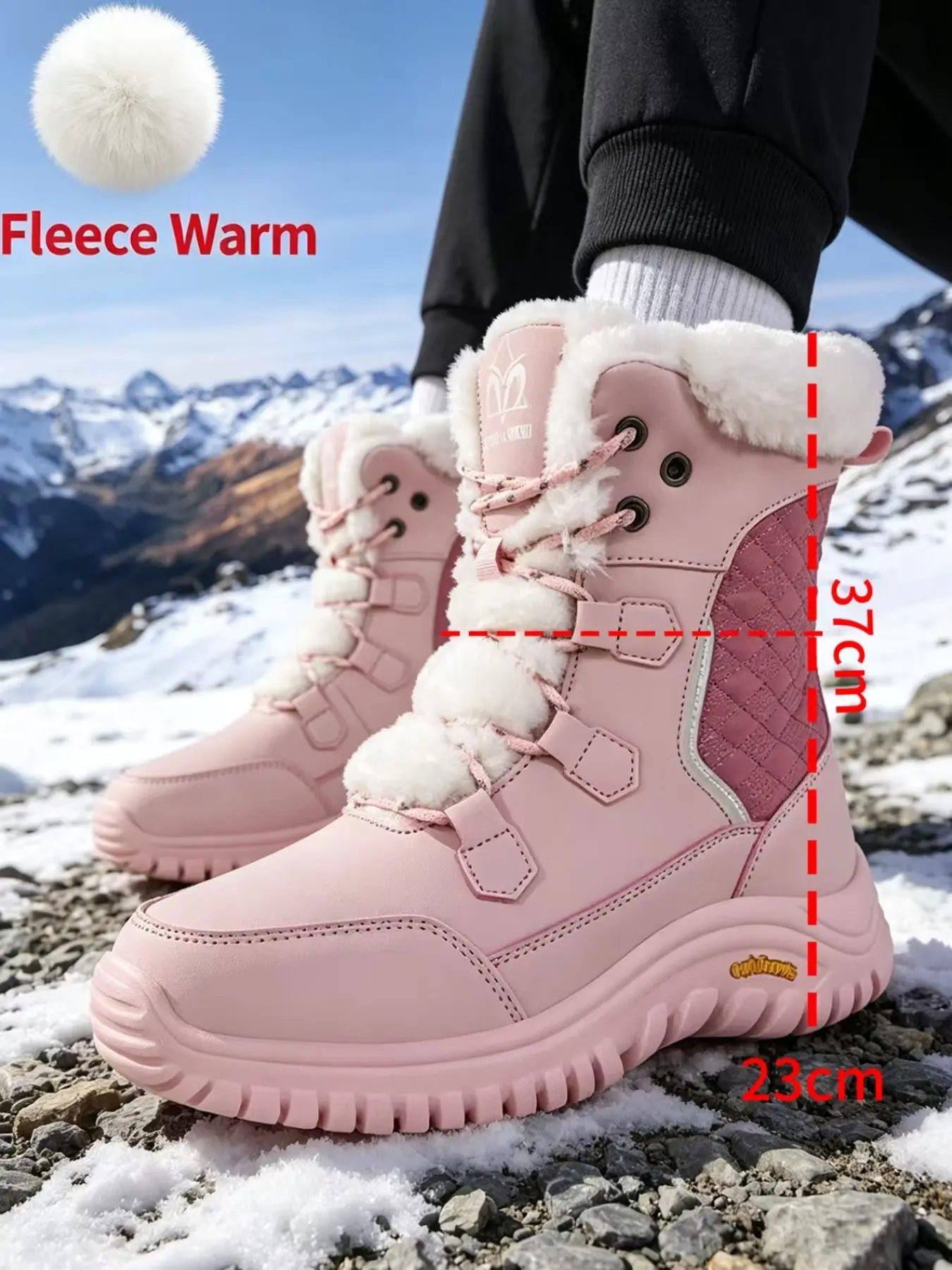 Women Mid Calf Lace Up Warm Snow Boots Plush Fleece Lined Furry Collar Winter Boots Non Slip Thick Sole Cold Resistant Outdoor Daily Commuting Boots