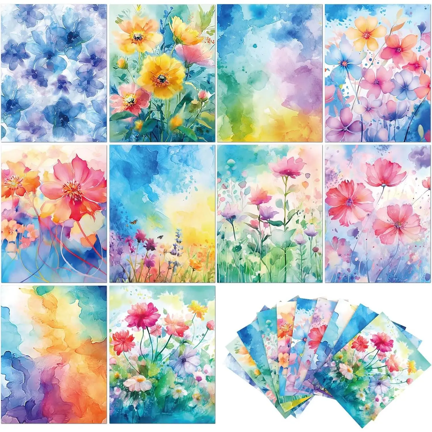 40 Sheet Flower Scrapbook Paper 8.5 x 11 Inch Watercolor Decorative Cardstock Paper Double Sided Patterned Papers for Craft Card Making Journaling Planner Scrapbooking Supplies, 10 Design