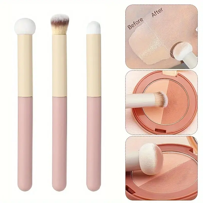 3-Piece Mushroom Head Sponge Makeup Brush Set, Concealer Brush, Lip Blender, Foundation Brush, Soft, Powder-Proof, Gentle on Skin