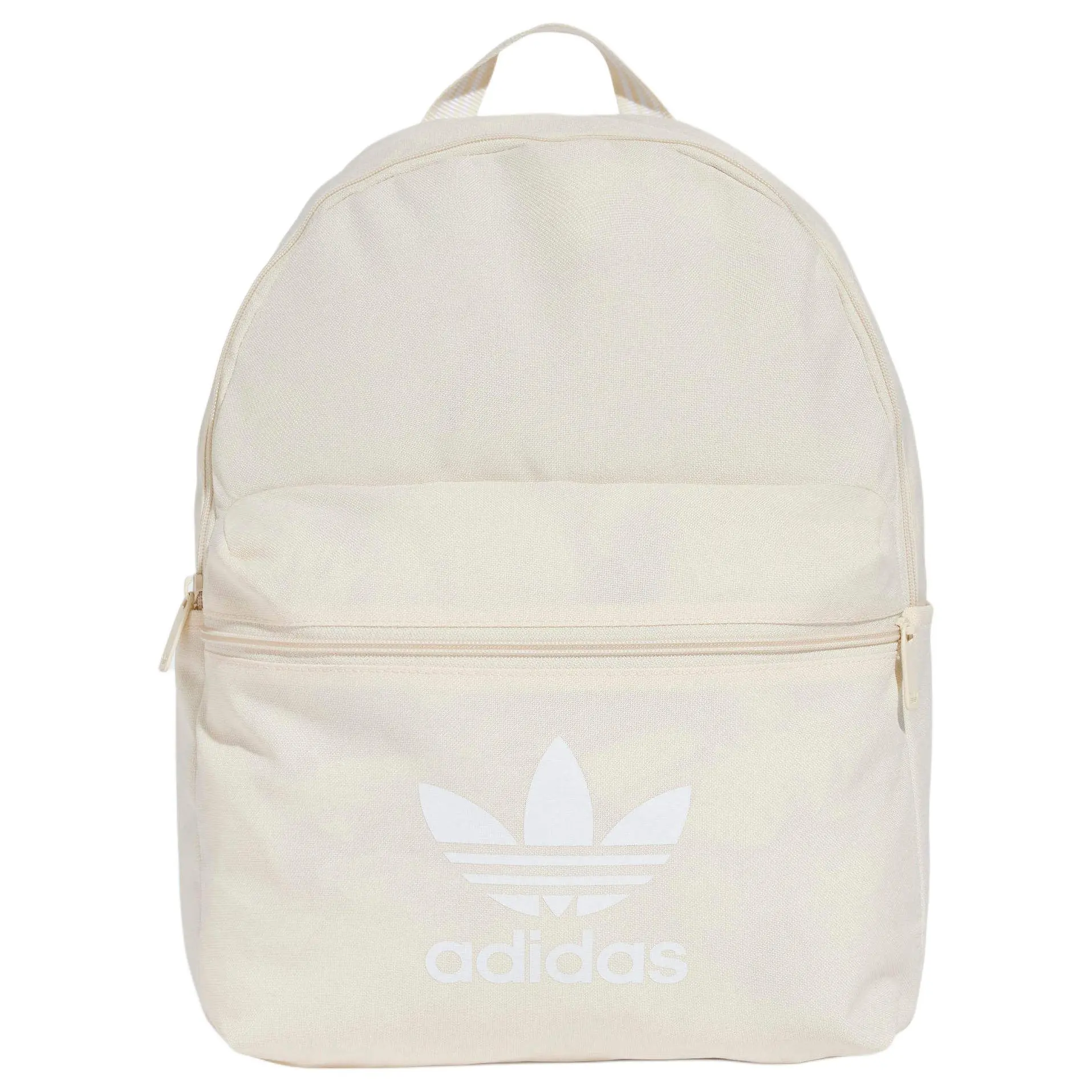 Adidas Originals Trefoil Large Capacity Zippered Backpack for Men and Women, Woven Recycled Polyester, Magic White