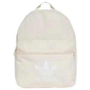 Adidas Originals Trefoil Large Capacity Zippered Backpack for Men and Women, Woven Recycled Polyester, Magic White