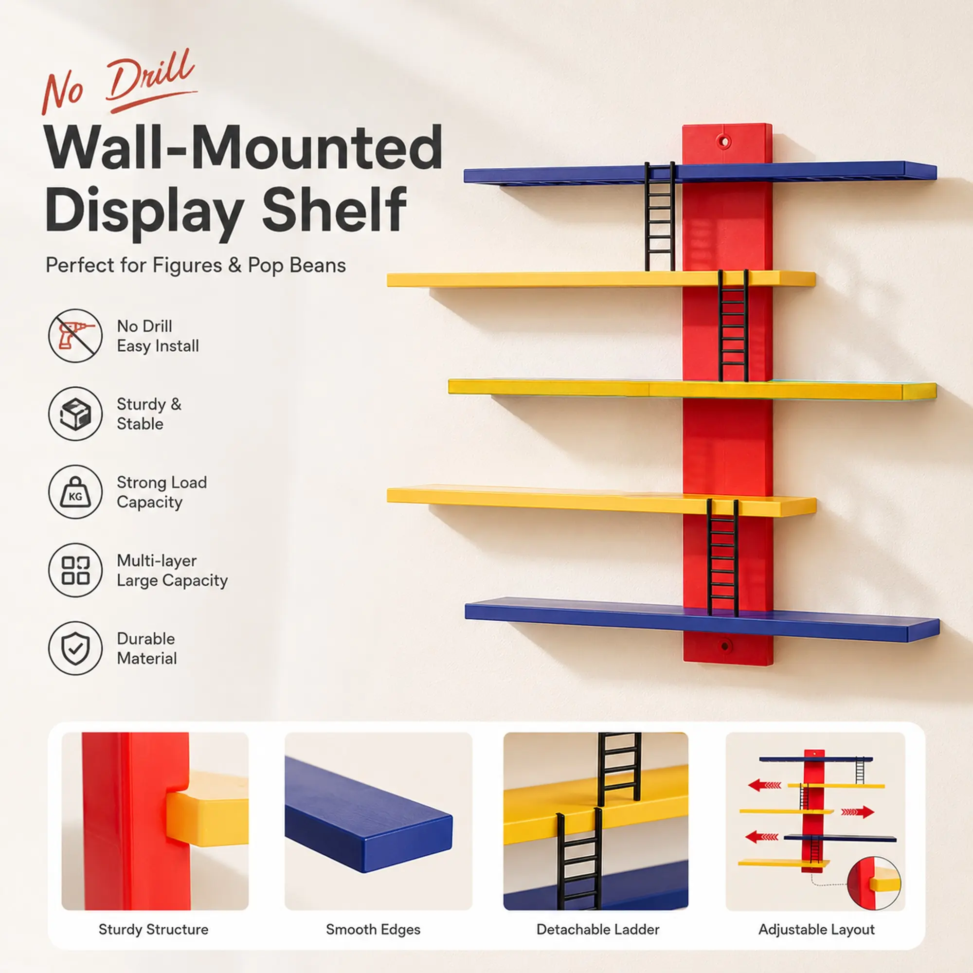 DIY Wall-Mounted No-Drill Layered Display Rack, Free Combination Storage Box, Figure Showcase, Doll Organizer, Perfect for Blind Boxes