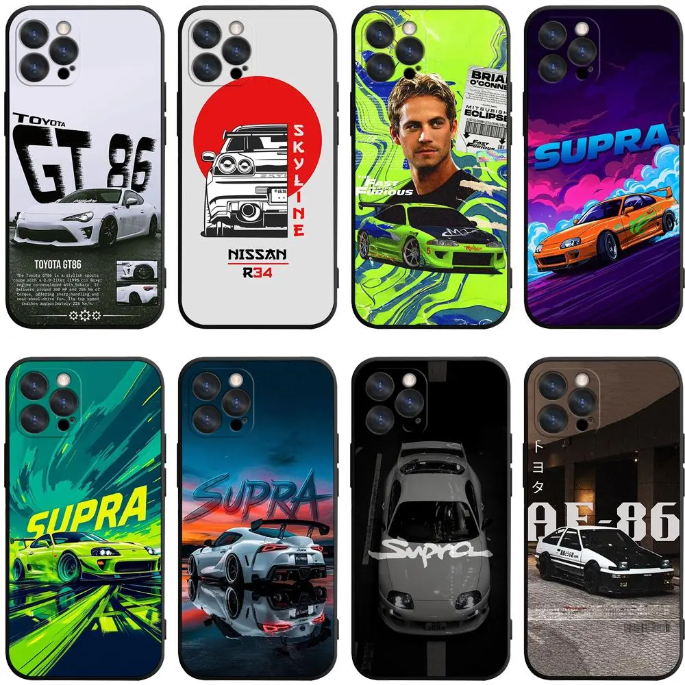 JDM Sports Car Black Border phone case For iPhone 17 Promax Air 16 Pro 15 14 Plus 13 12 & Samsung S23-26 JDM Car Cover For Car Enthusiast Gifts