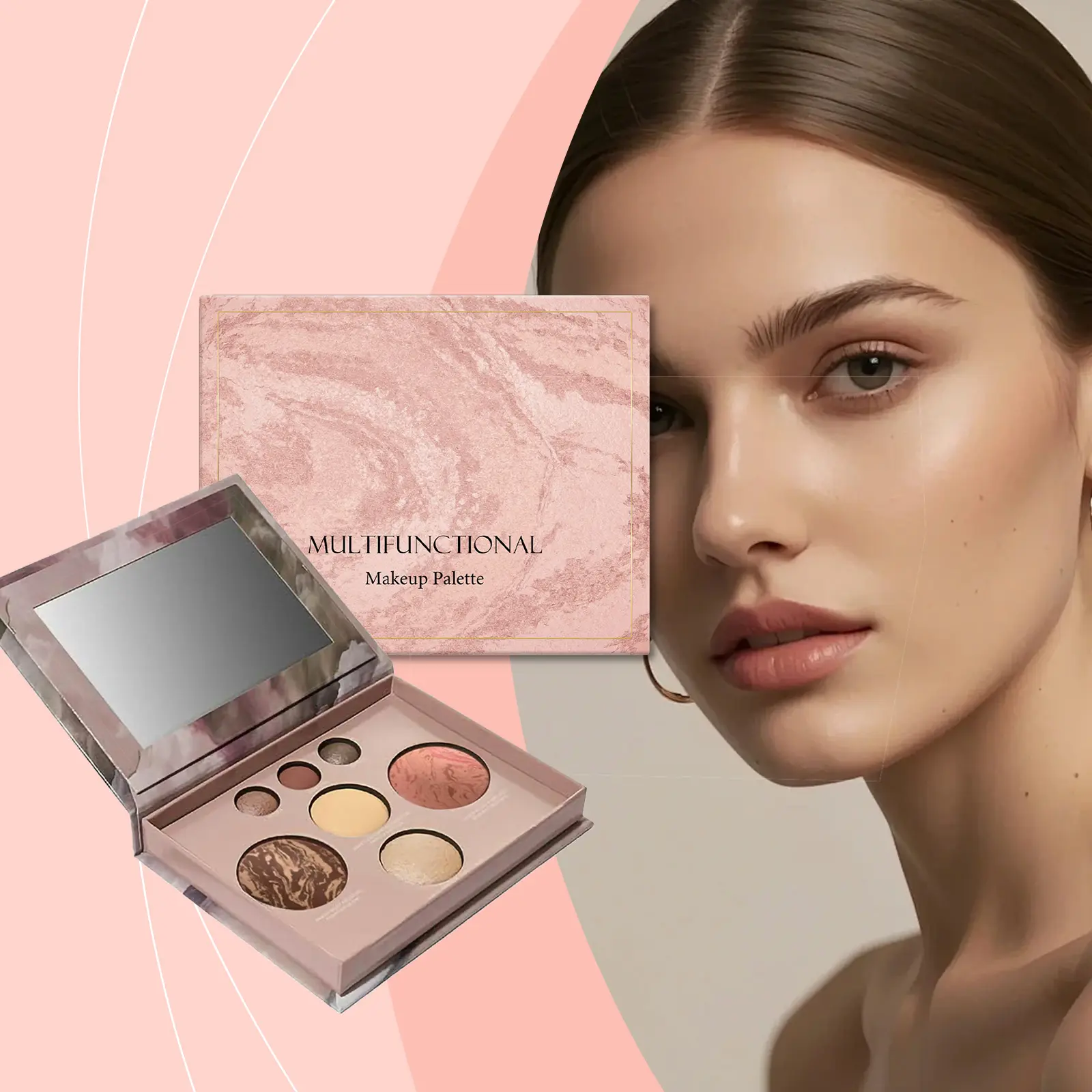 MOSMIA Multifunctional Makeup Palette, an all-in-one compact featuring eyeshadow, contour, blush and highlighter for daily portable use