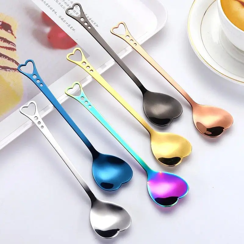 4Pcs Heart-shaped Coffee Spoon Stainless Steel Teaspoons Mixing Spoon Dessert Snack Scoop Ice Cream Milk Tableware Kitchen Tool