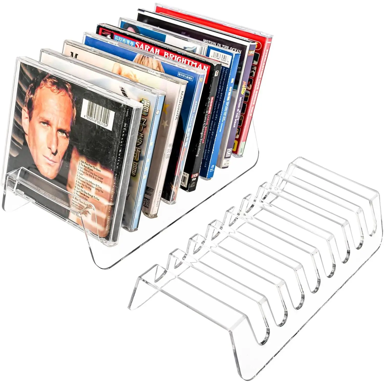 2 Pack  CD Holder Display Stand, Clear Desktop Rack Organizer for 16 Jewel Cases, Modern Vinyl Record  Playing & Tablet Holder