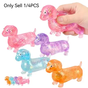 1/4 PCS Anxiety Squishies, Dachshund Sausage Dog Stretch Stress Ball, Upgraded Sparkly Mini Dog Toy, Stress Relief Squishy for Kids & Adults