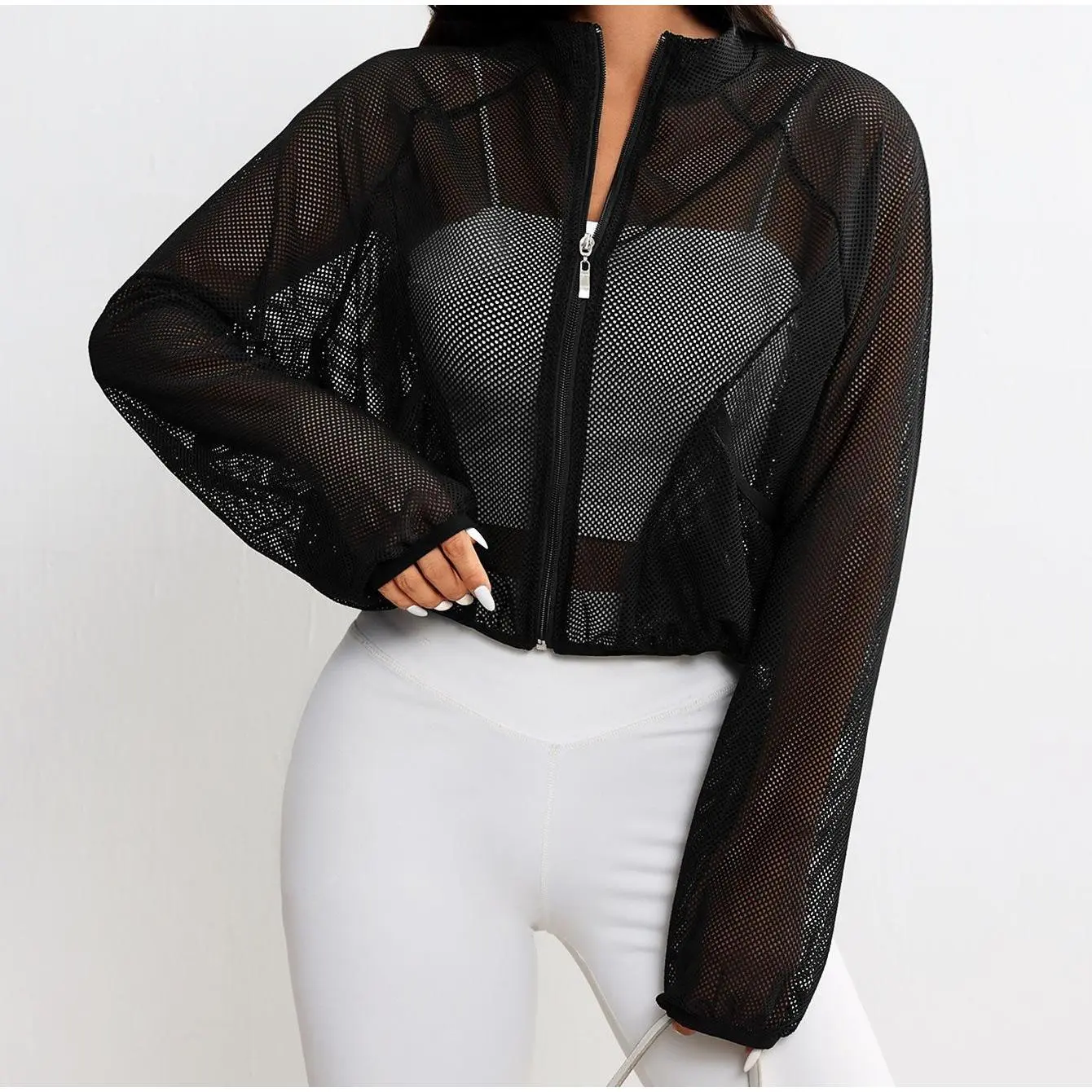 Female Lightweight Mesh Fabric Yoga Jacket - Breathable, Fashionable, Simple Solid Color, Elegant Sports Outerwear for Outdoor Sports