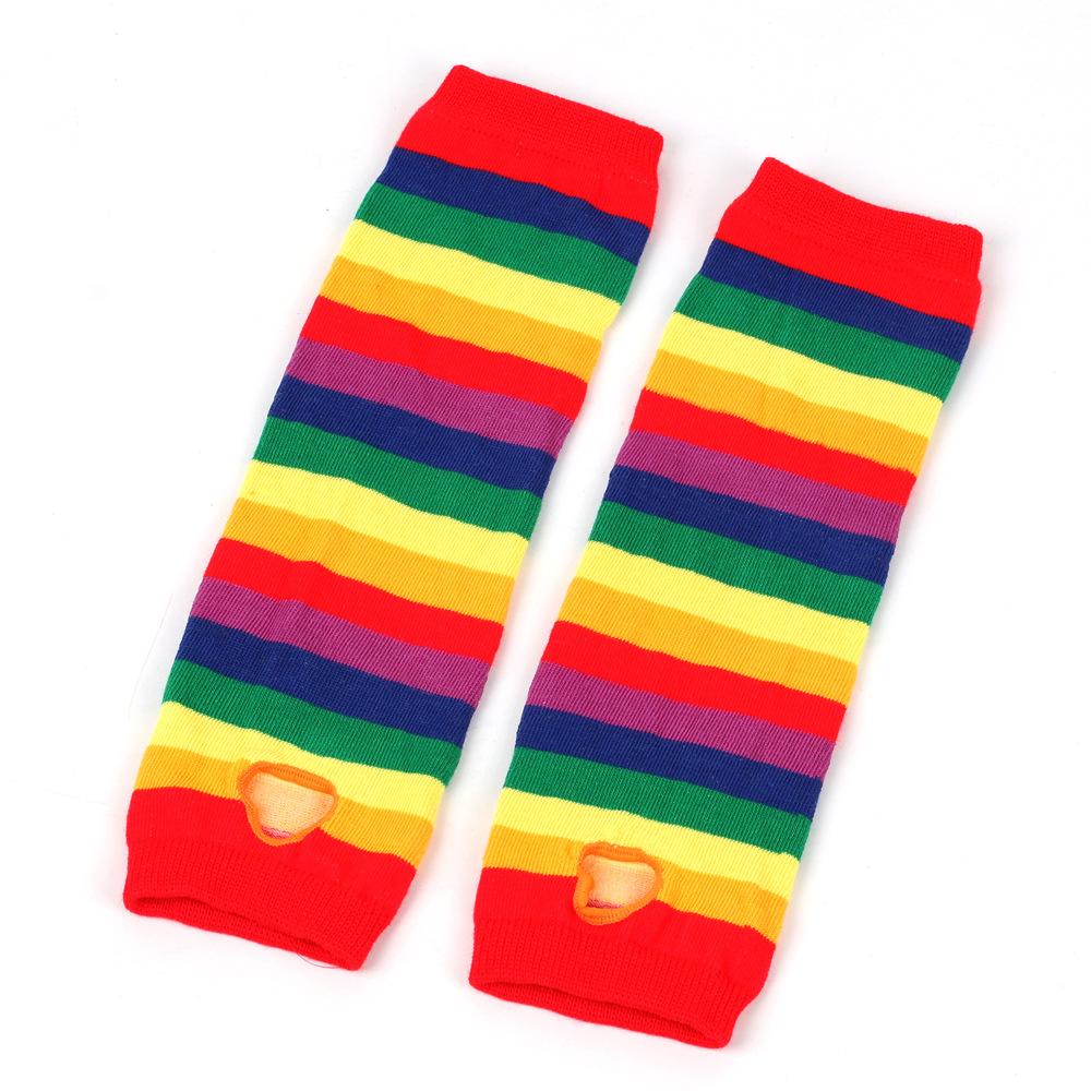 Rainbow Knitted Gloves Colorful Striped Long Sleeves Soft Stretchy Warm Handwear LGBTQ+ Pride Month Essential Vibrant Striped Knit Mitts for European & American Pride Parade Music Festival Holiday Party Cosplay Daily Casual Wear Lightweight Durable Fashio