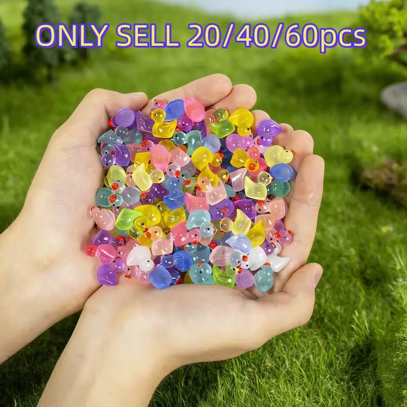 20/40/60pcs Mixed Color Luminous Ducklings, Resin Material, Garden Animal Decorations, Miniature Landscape, Outdoor Terrace, Fish Tank, DIY Keychain, Photo Album Accessories