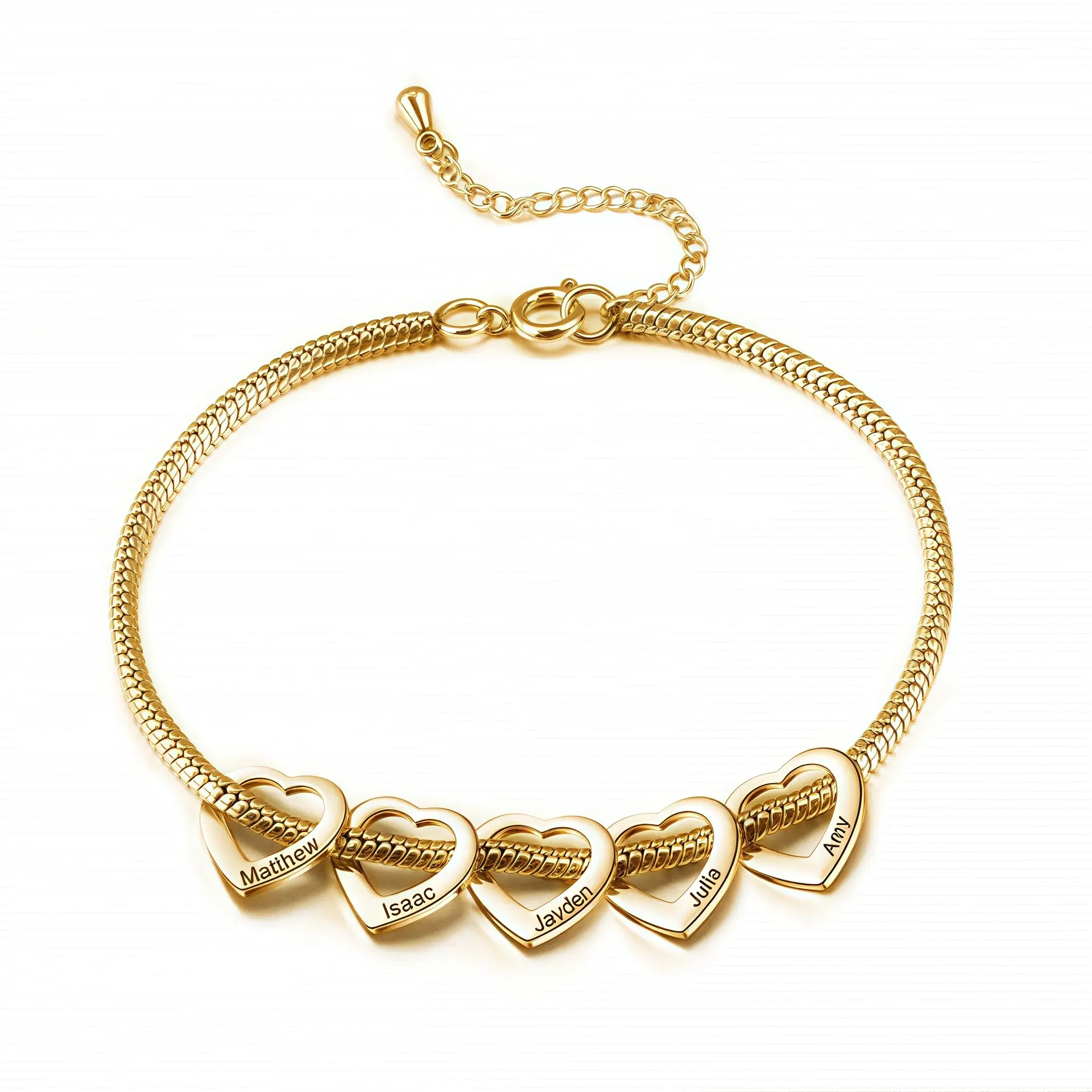 Gold bracelet + 5 hearts.