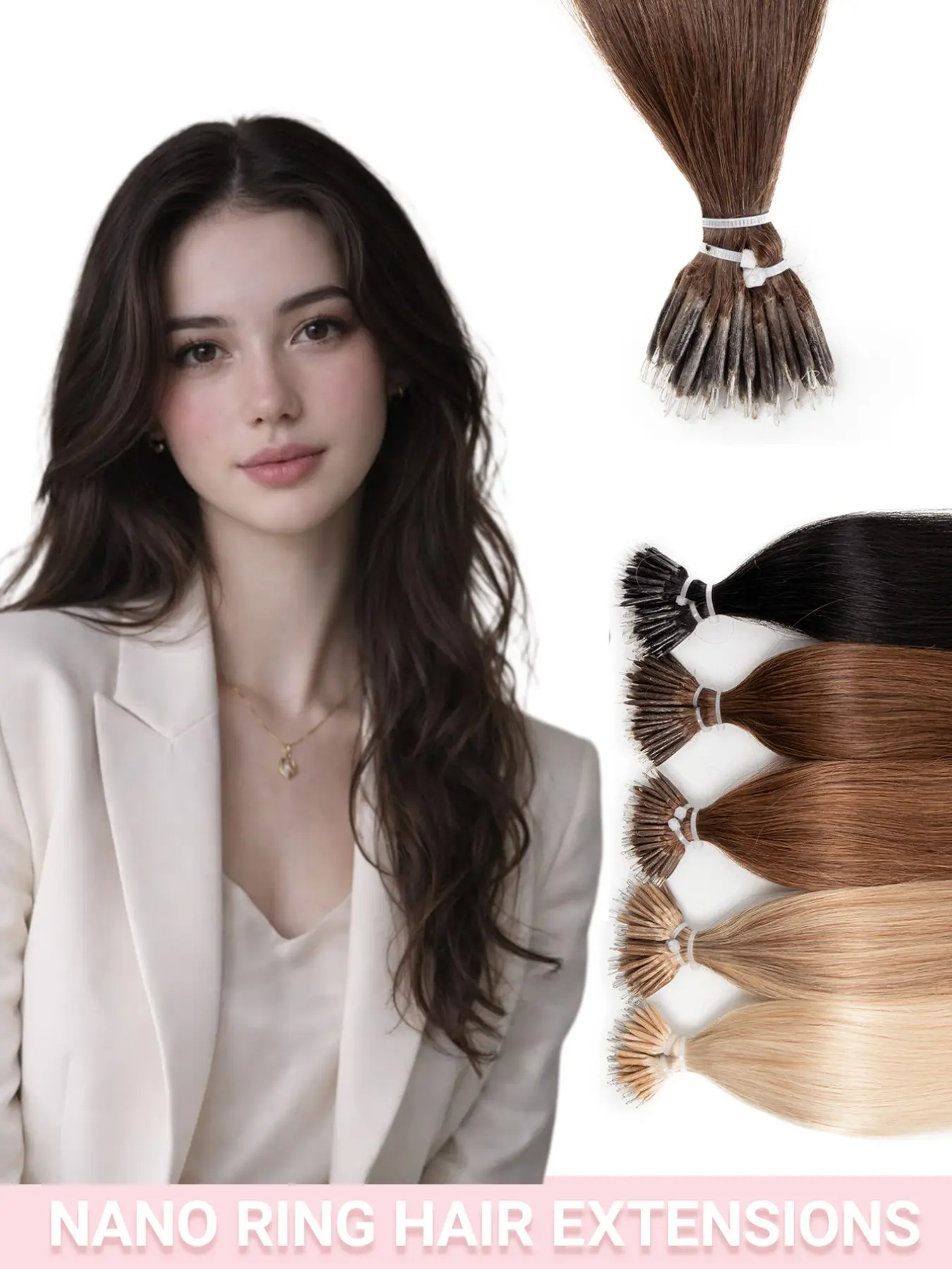 Nano Ring Hair Extensions Real Remy Human Hair 12-22 Inch Invisible Seamless Micro Beads Hairpieces Natural Straight Pre-Bonded Links For Women Wedding Festival Cosplay Glueless Damage-Free Professional Salon Gift Goth Self Care