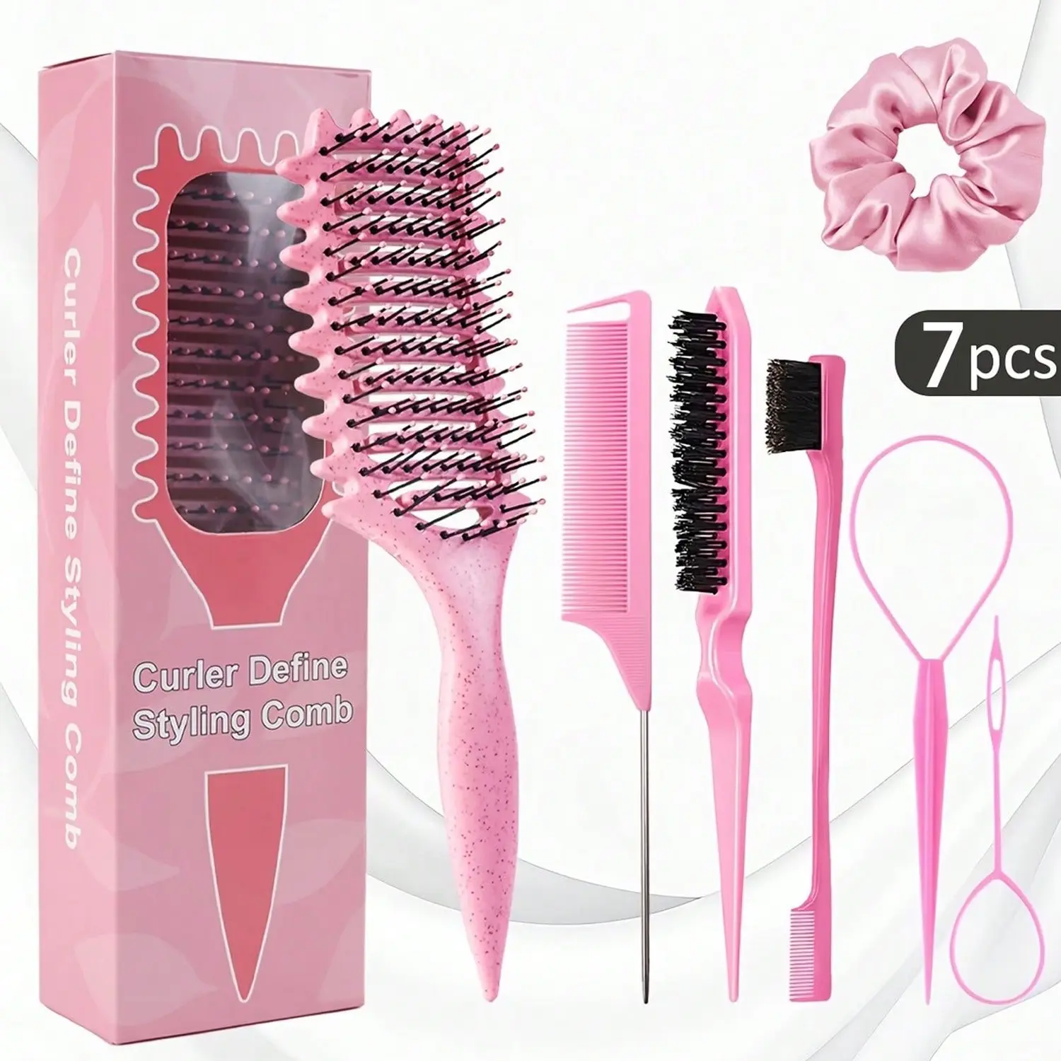 7-Piece Women's Hair Styling Tool Set, Includes Hairstyle Comb, Braiding Tools, Pointed Comb, Hairband Accessories, Essential Hair Care Kit