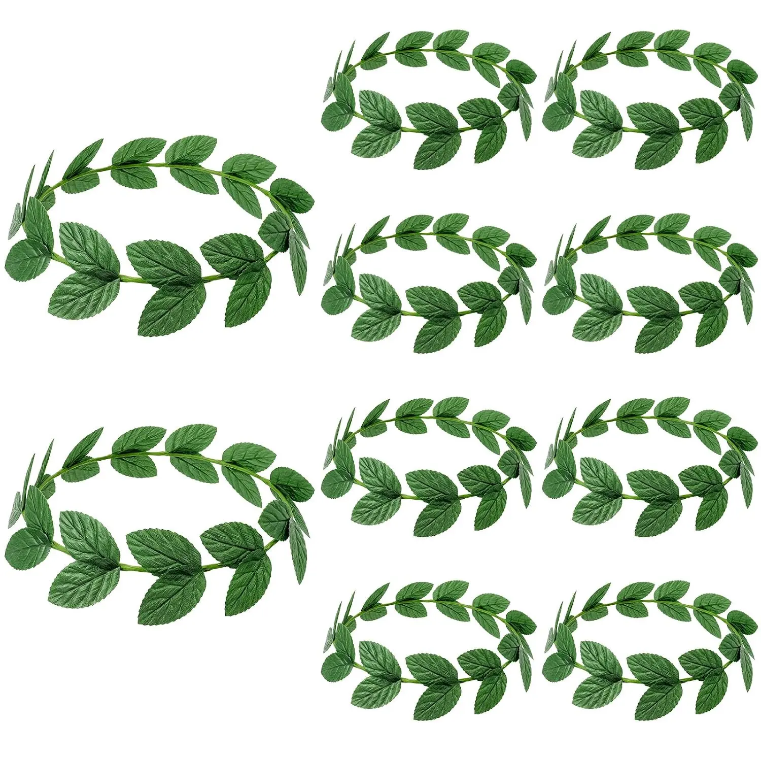 10Pcs Green Laurel Wreath Crown Roman Greek Toga Headband, Costume Party Accessory