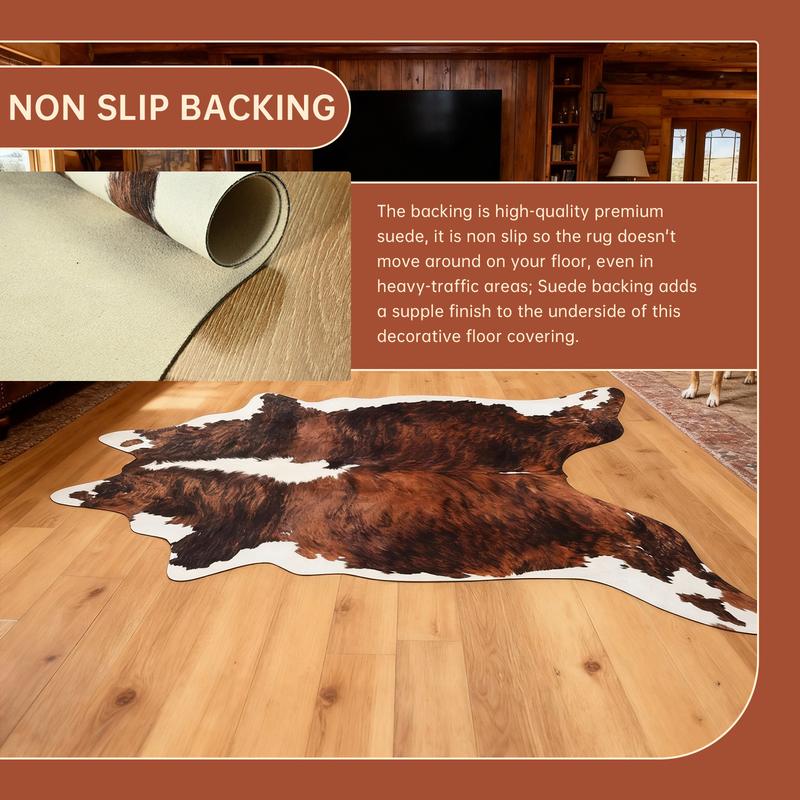High-grade Faux Cowhide Carpet with Anti-slip Backing for Easy Cleaning Low Pile Rug for Living Room Bedroom Room Decoration Home Decor Polyester Style Western
