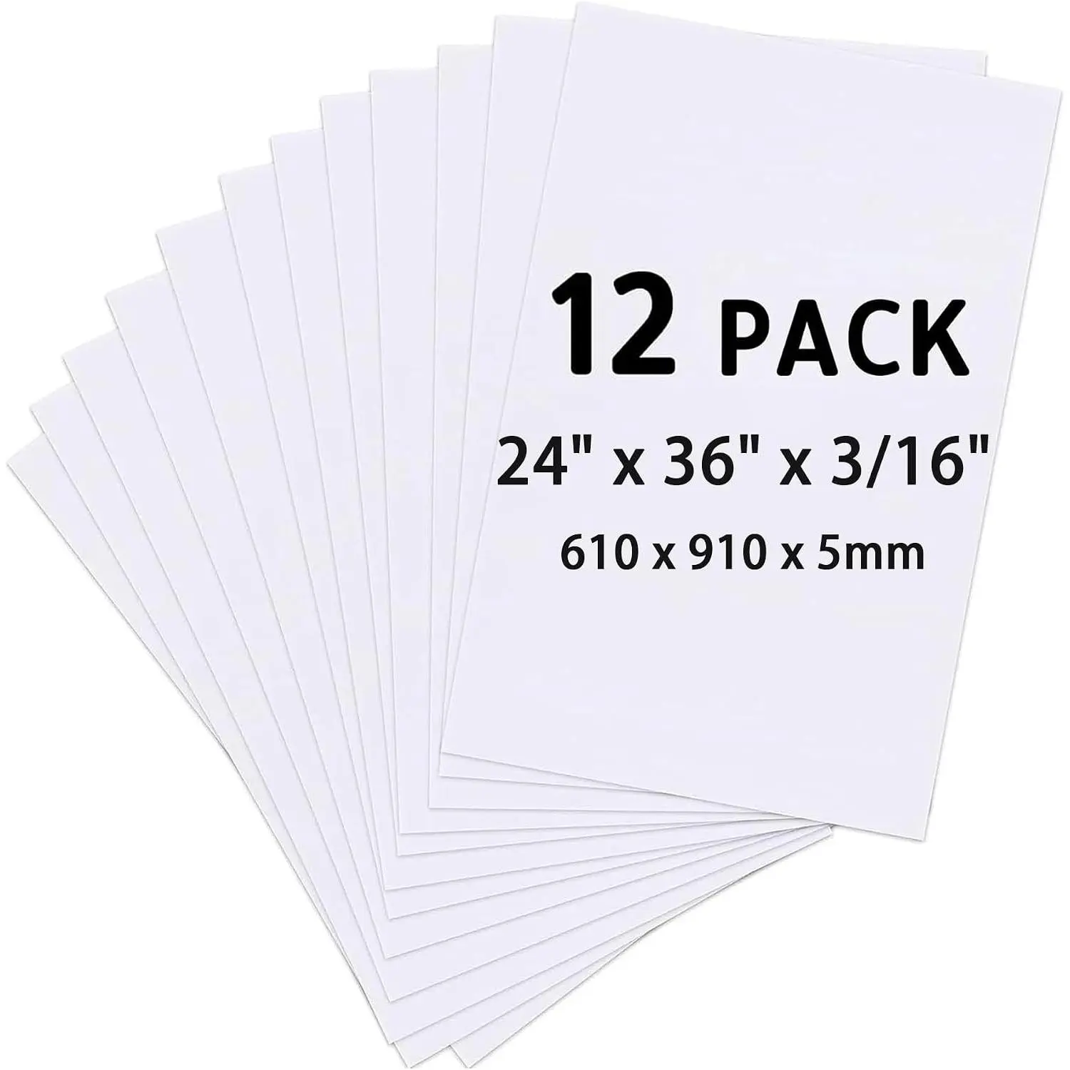 Foam Board 24" x 36", 12 Pack White Foam Poster Board, 3/16" Thick Foam Core Board, Double-Sided Large Poster Board for Crafts, School Projects, Painting, Presentation & Display