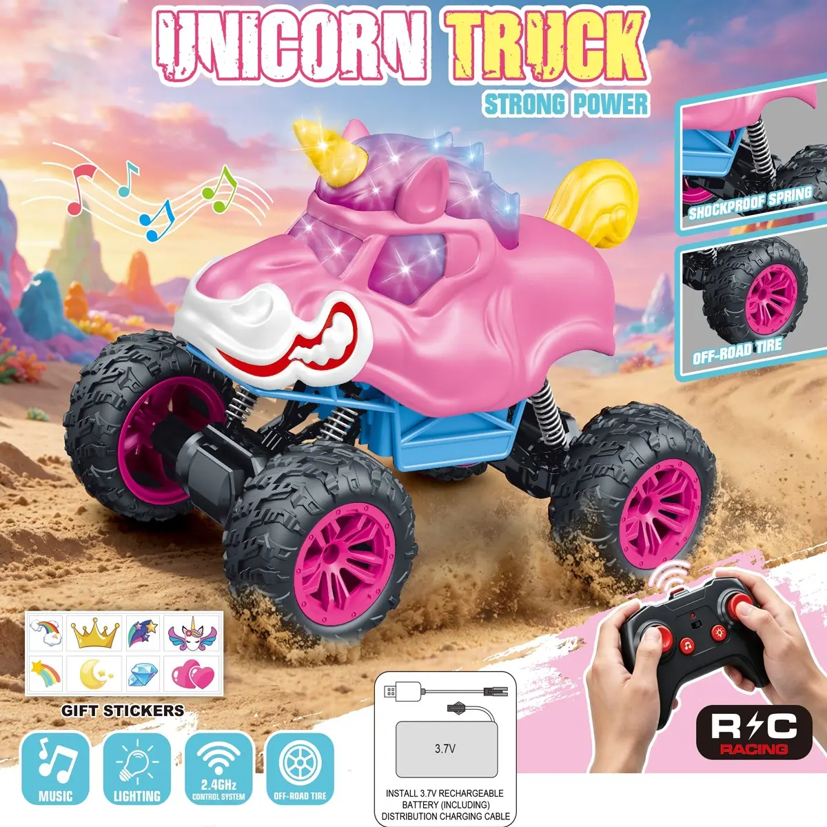 Remote Control Off-Road Car, Four-Wheel Climbing Toy, Light Drift Vehicle, Electric Remote Monster Truck, Indoor Outdoor Play, Birthday Gift