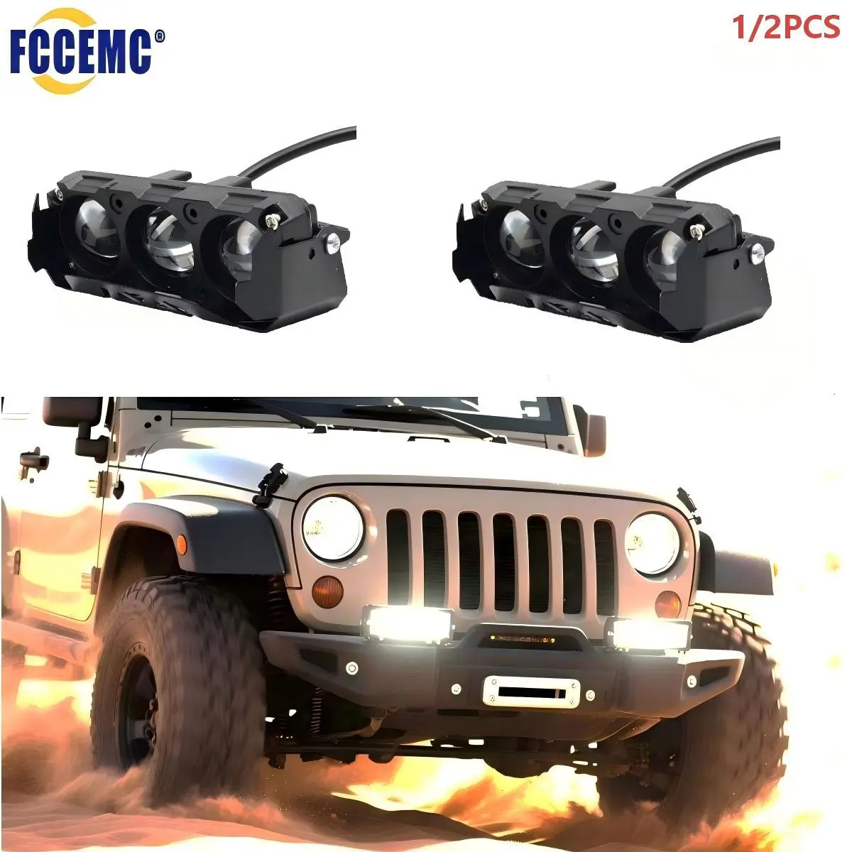 1/2PCS Motorcycle LED Spot Light Dual Color Hi/Low Beam Fog Lamps for Car Trucks SUV UTV 12V Mini Lens Headlight Driving Light