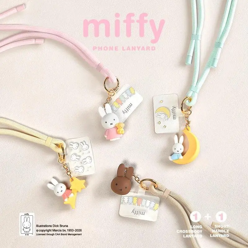 Miffy Rabbit Phone Lanyard Kawaii Cute Neck Strap Cartoon Rabbit Phone Charm Bag Decoration Pendant Collectible Toys Kids Gifts