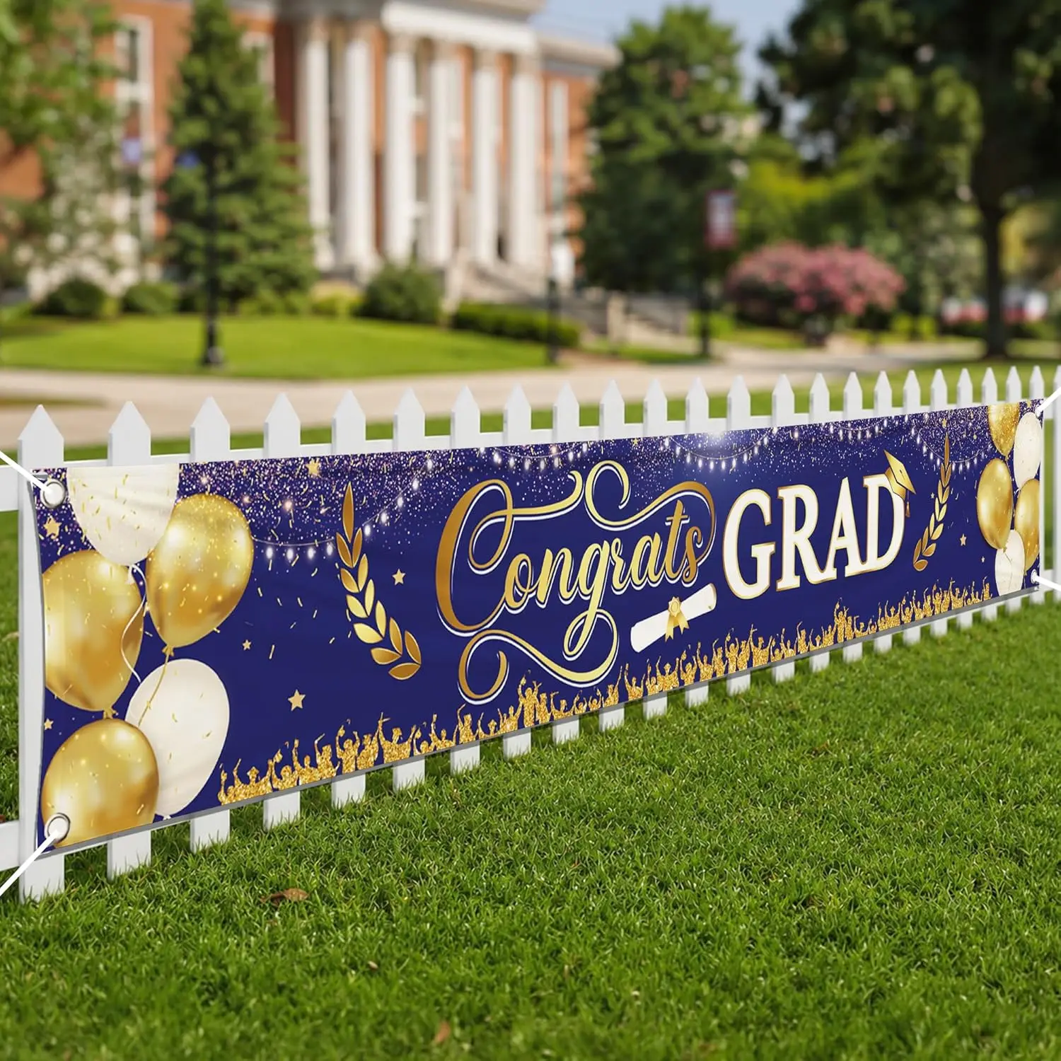 Graduation Decorations 2026 | Xtralarge Blue and Gold Congrats Grad Banner - 120x20 Inch | Graduation Yard Banner | Grad Banner Class Of 2026 | Class of 2026 Decorations