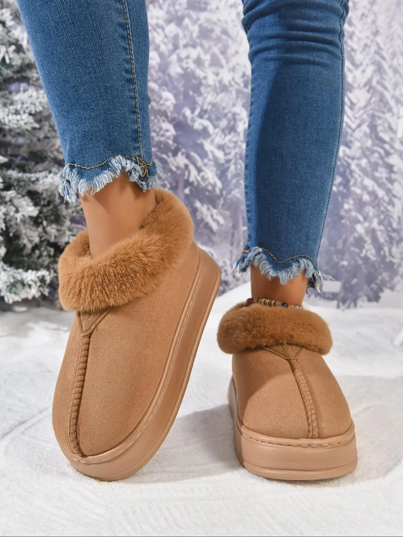 Women's Winter Snow Boots, Round Toe Mid-Calf Casual Footwear, Thick Sole Non-Slip Textile Upper, Warm Eva Sole for Home & Outdoors