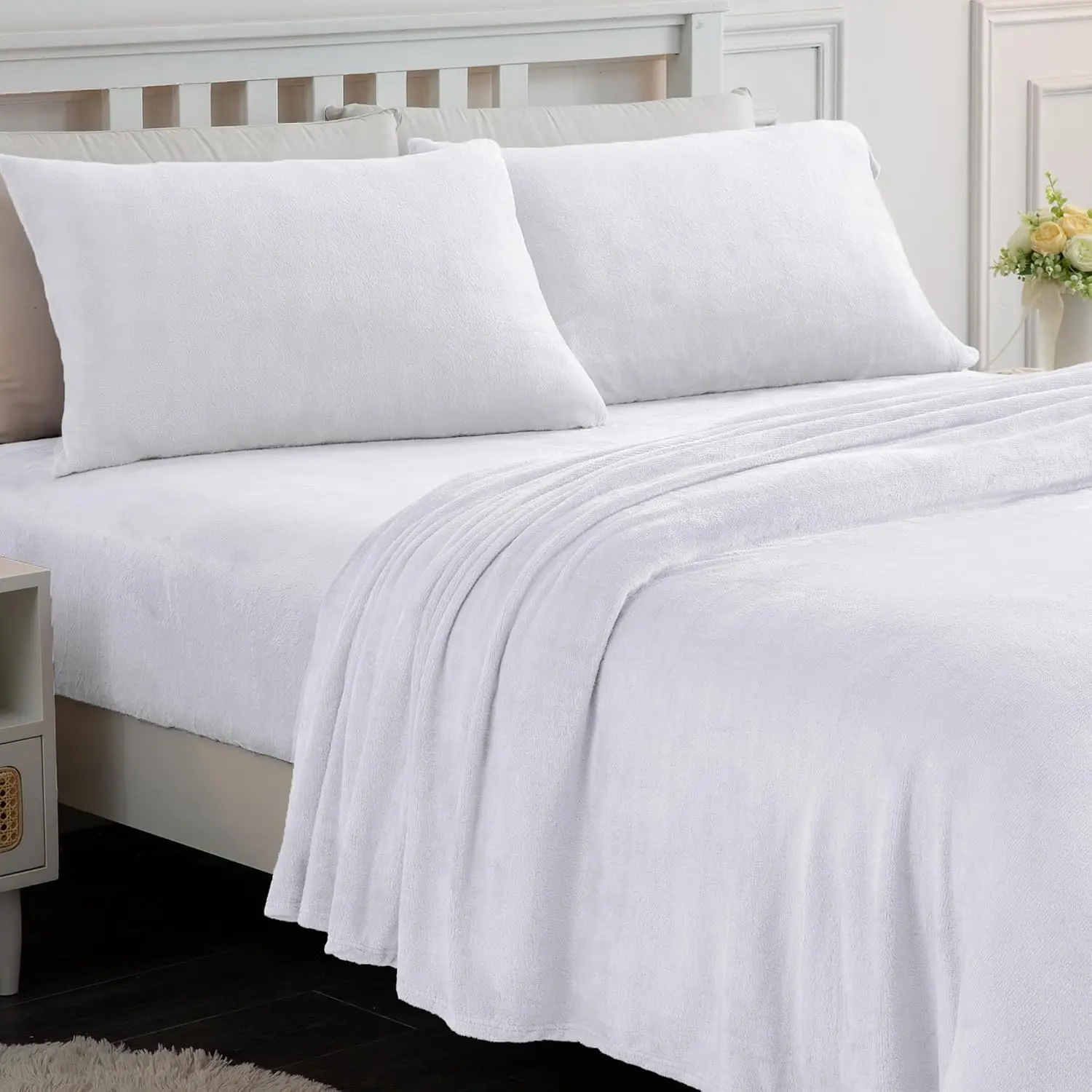 Fleece Sheets  Size, Flannel Like Soft, White | Winter Microfleece Sheets,  fleece,  Fuzzy, Warm Soft, Plush Bedding, 15" Deep Pocket