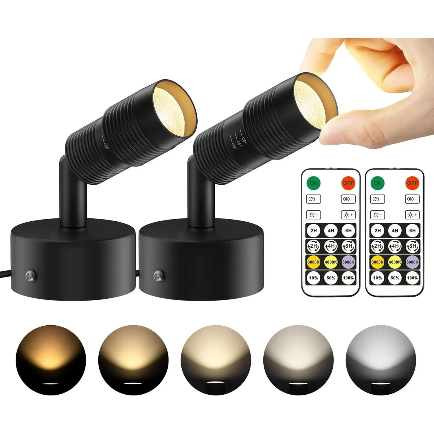 Black 2-Pack 5W Zoomable Multi-Color LED Spotlights, Indoor Dimmable Uplights with Remote Timer, Floor Accent Lighting for Plants, Floor Lamp