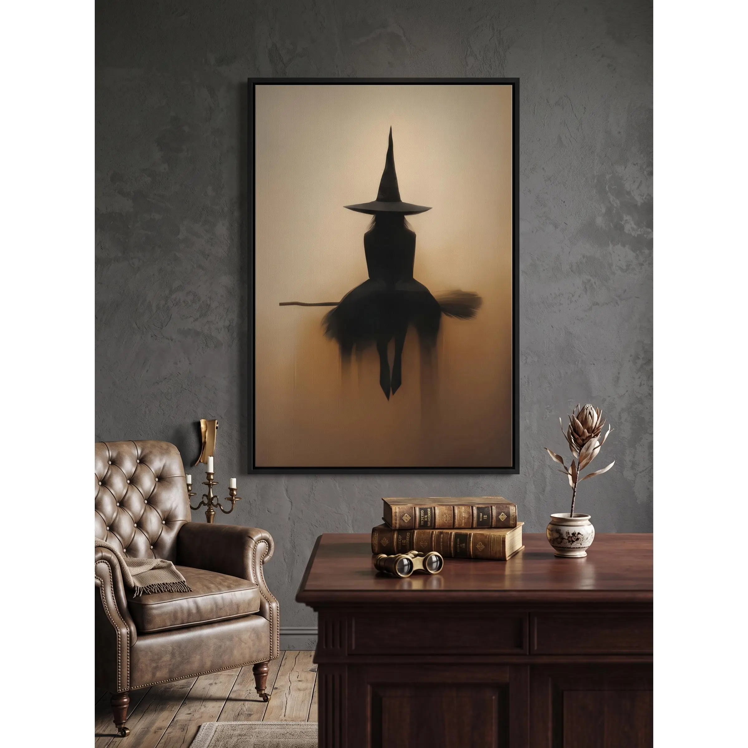 Ethereal Vintage Witch Silhouette Canvas Poster | Minimalist Gothic Wall Art | Dark Academia Home Decor, Gothic Decor, 08X12inch(20X30cm), 12X18 Inches