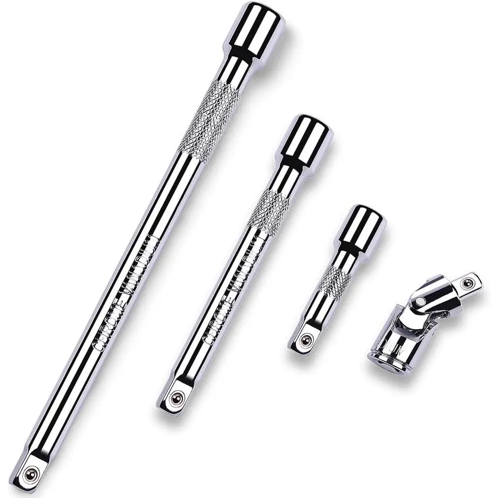 4 count 3/8 Inch Drive Extension Bar Set, 3/8 Inch Drive Socket Extension Set Includes 3, 6, and 10 Inch Extensions and  Joint Socket