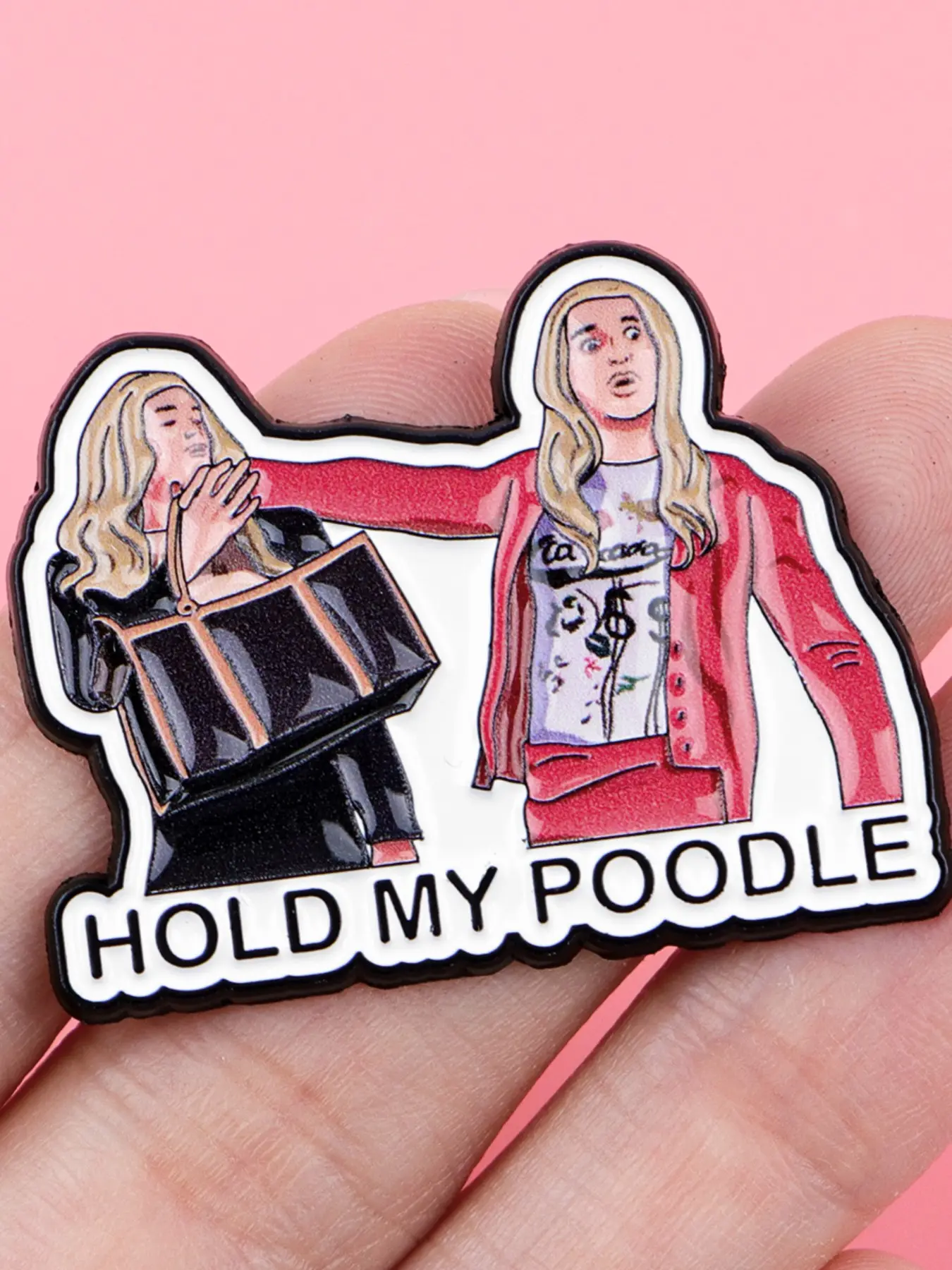 HOLD MY POODLE Humorous Enamel Pin, Cartoon Style Zinc Alloy Badge, Lapel Pins, Brooches, Backpack Hat Accessory, Daily Gift for Friends and Colleagues