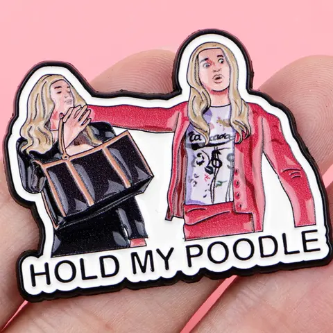 HOLD MY POODLE Humorous Enamel Pin, Cartoon Style Zinc Alloy Badge, Lapel Pins, Brooches, Backpack Hat Accessory, Daily Gift for Friends and Colleagues