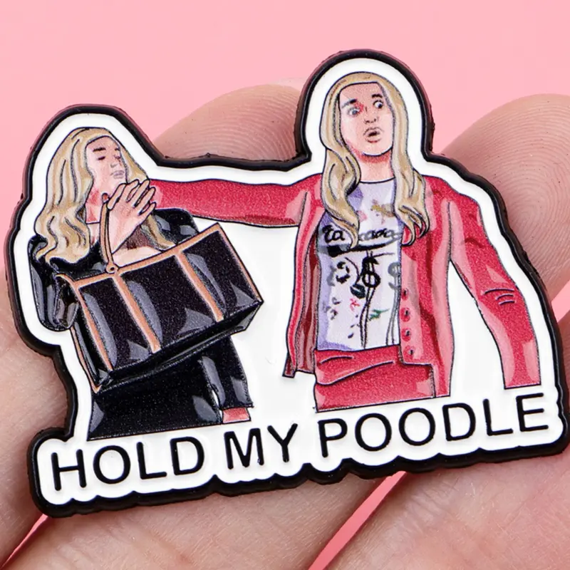 HOLD MY POODLE Humorous Enamel Pin, Cartoon Style Zinc Alloy Badge, Lapel Pins, Brooches, Backpack Hat Accessory, Daily Gift for Friends and Colleagues